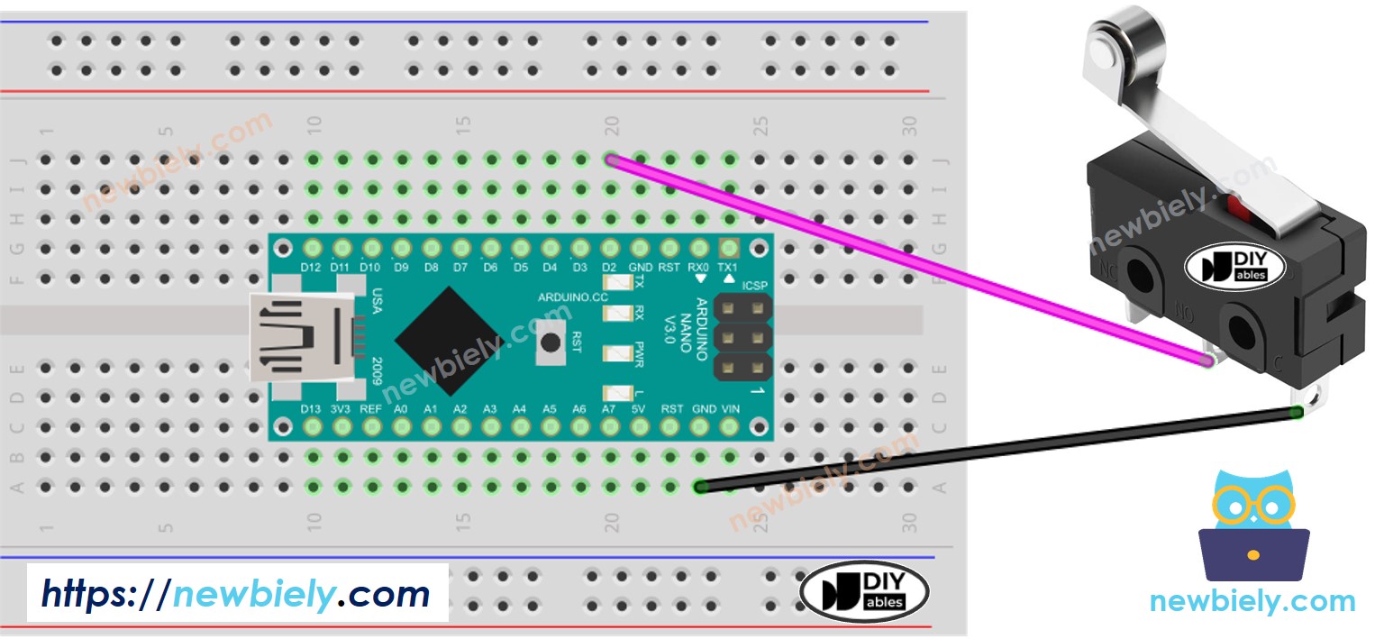 Aansluitschema Arduino Nano Limietschakelaar