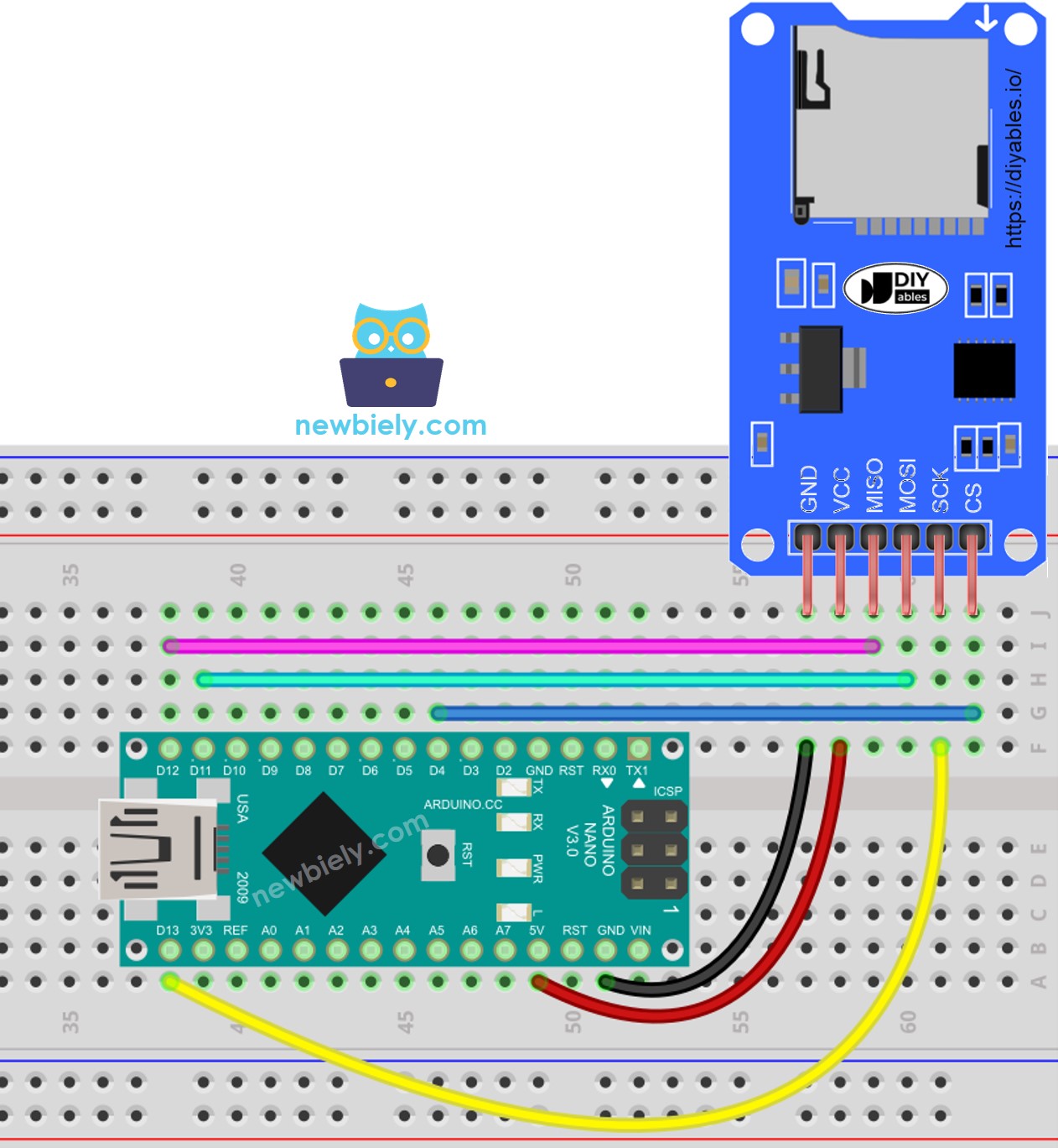 Arduino Nano Micro SD Card Module bedradingsschema