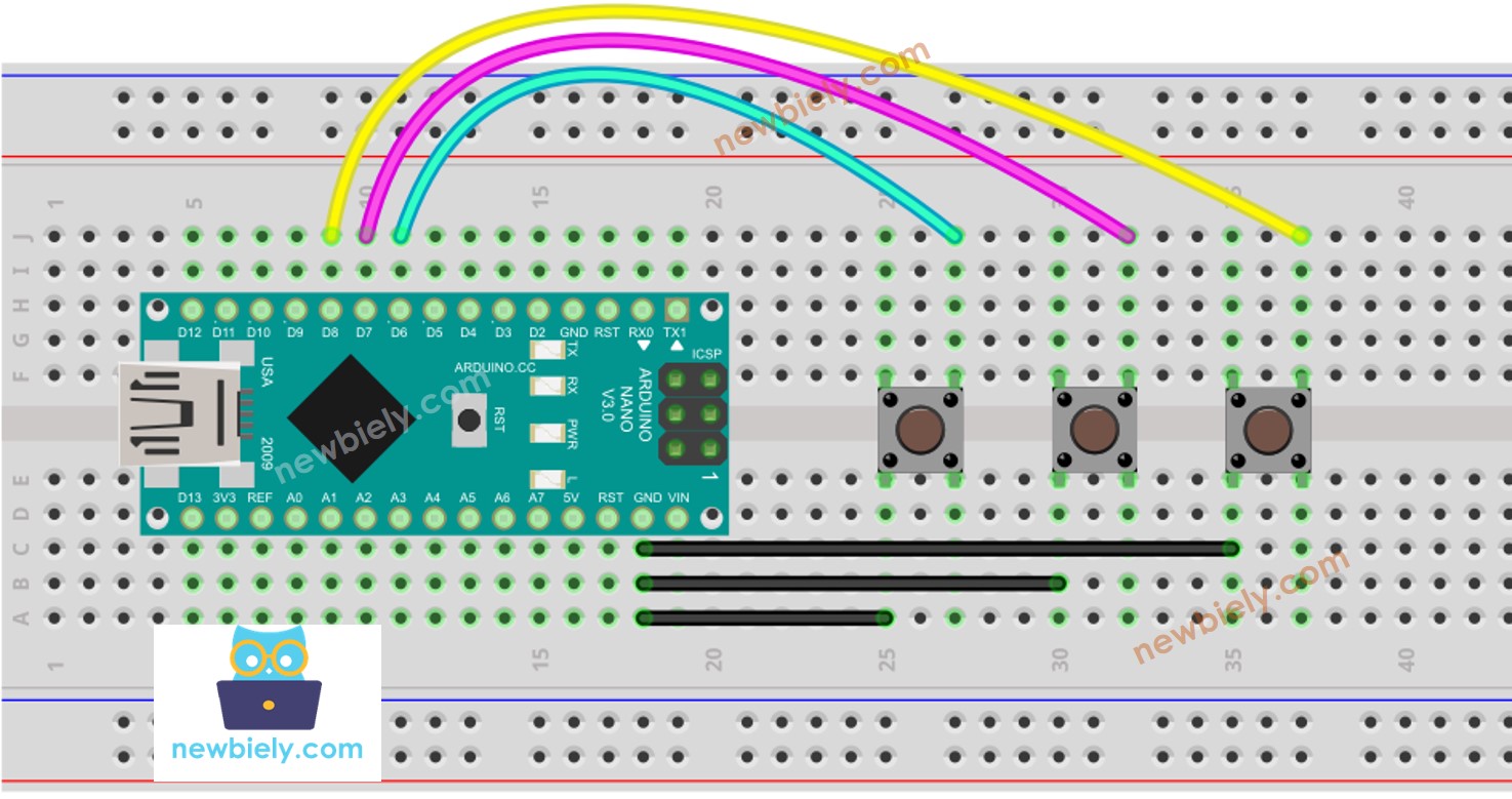 Arduino Nano meerdere knoppen bedradingsschema