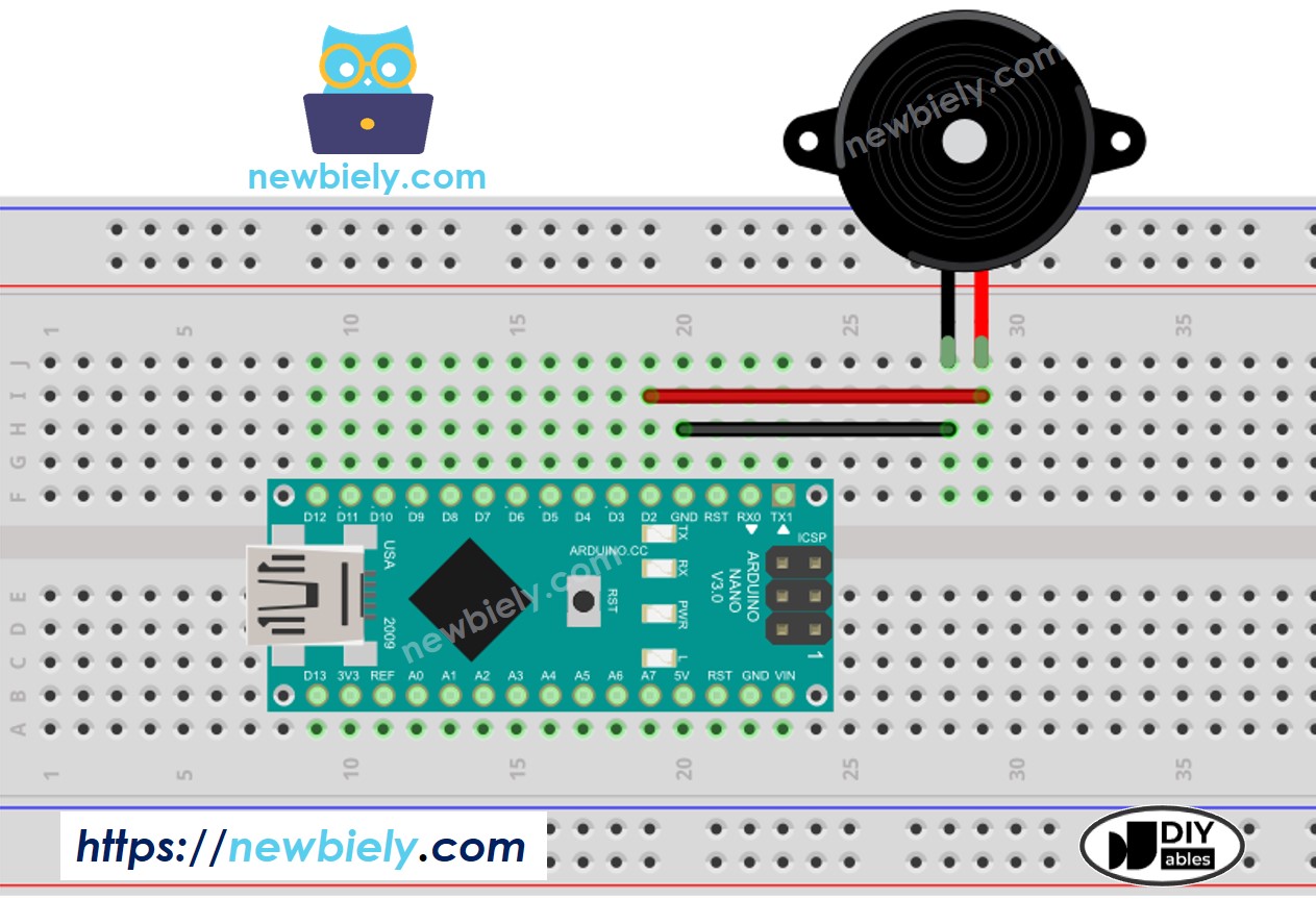 Arduino Nano Piezo Buzzer bedrading