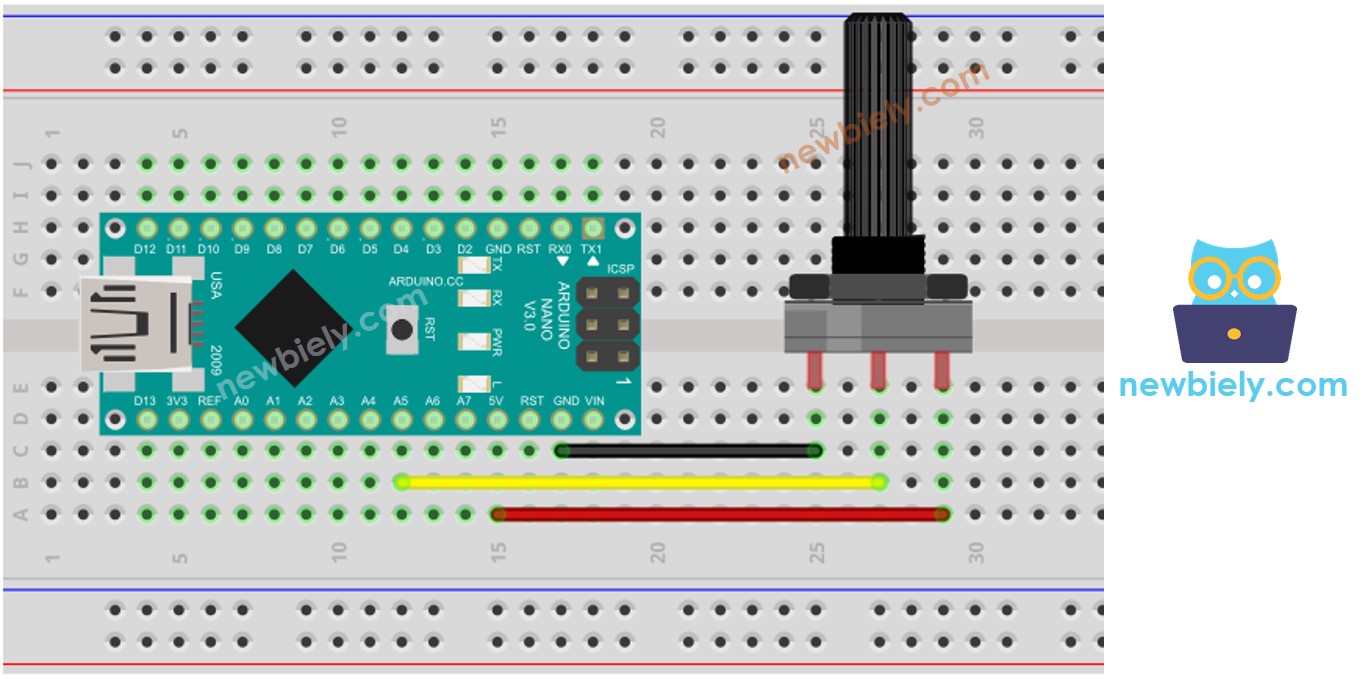 Arduino Nano Potentiometer bedrading schema