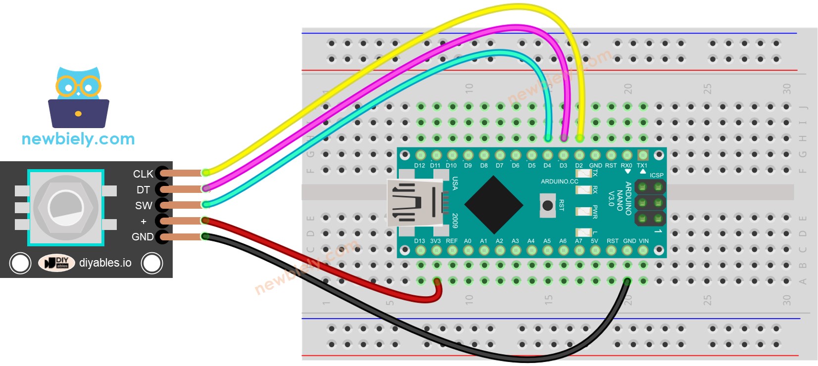 Arduino Nano rotary encoder Bedradingsschema