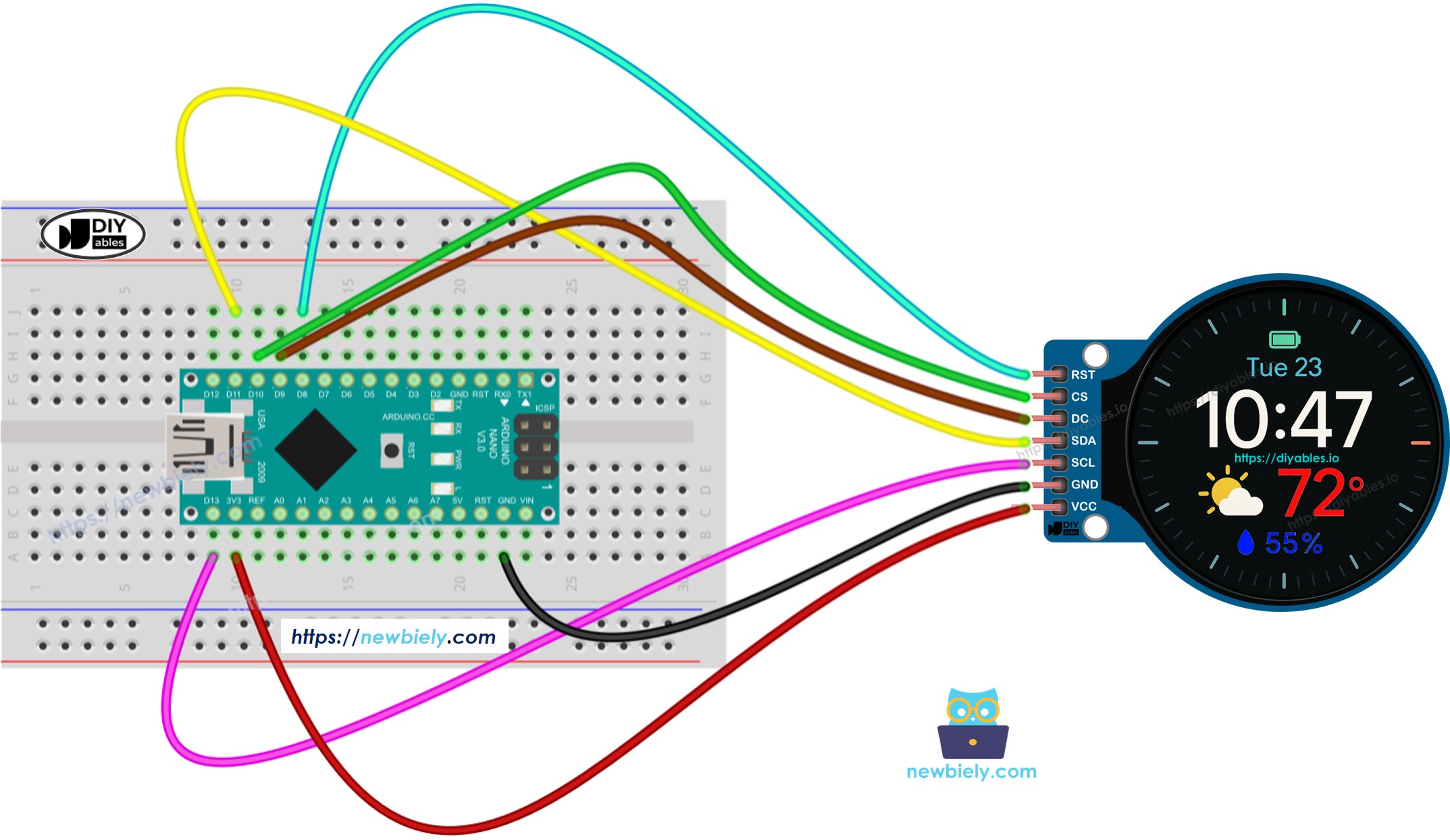 Arduino Nano 1.28 Inch Round Circular TFT LCD Display Screen Wiring Diagram