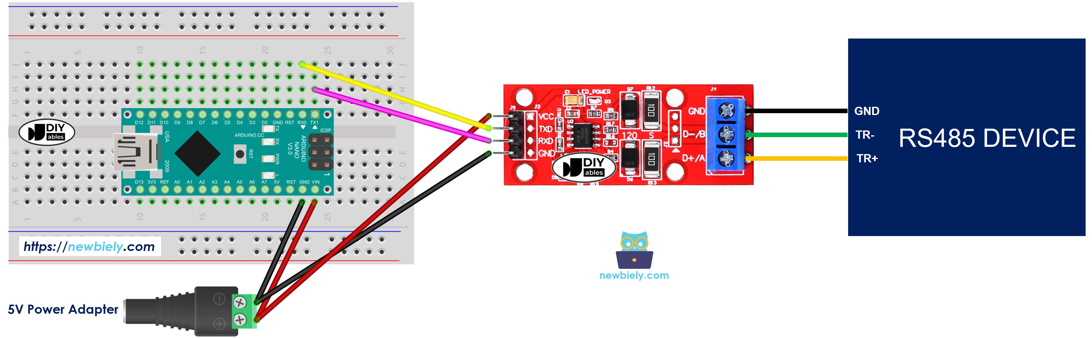 Arduino Nano TTL naar RS485 Bedradingsschema