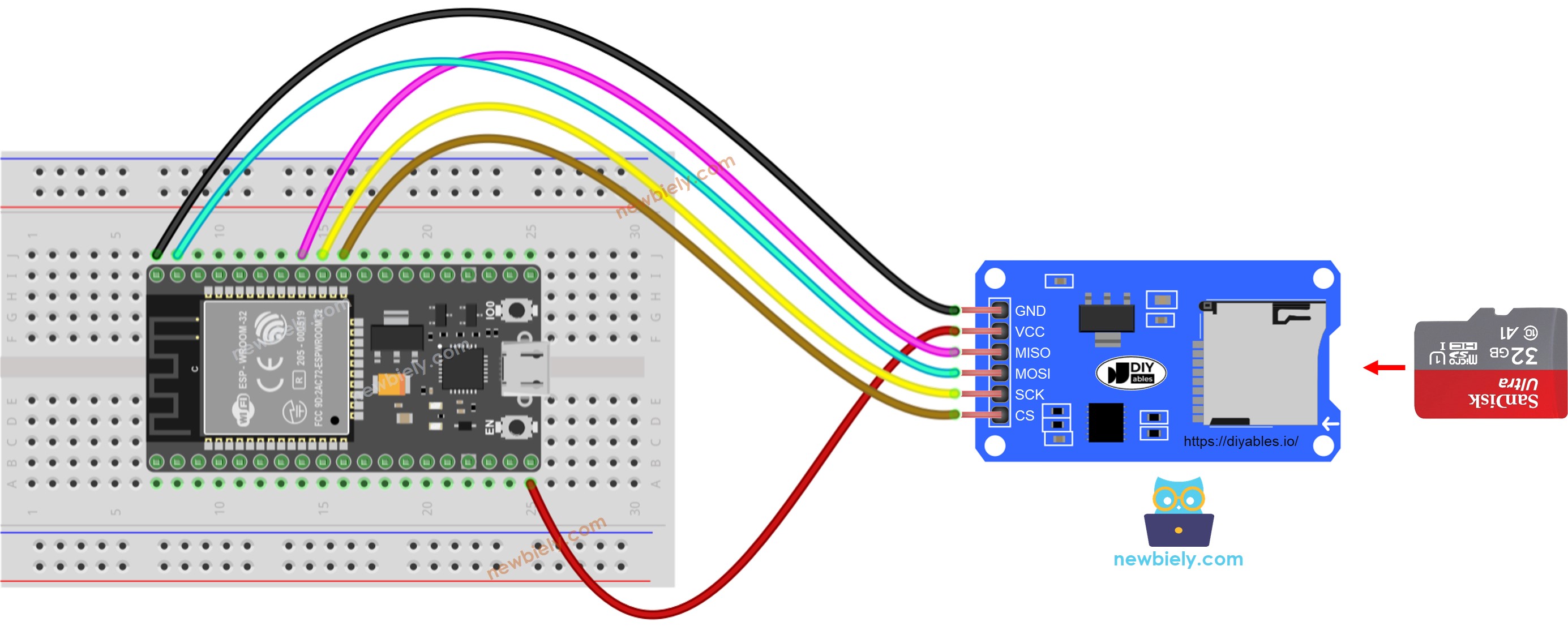 Arduino Nano Micro SD Card Module bedradingsschema