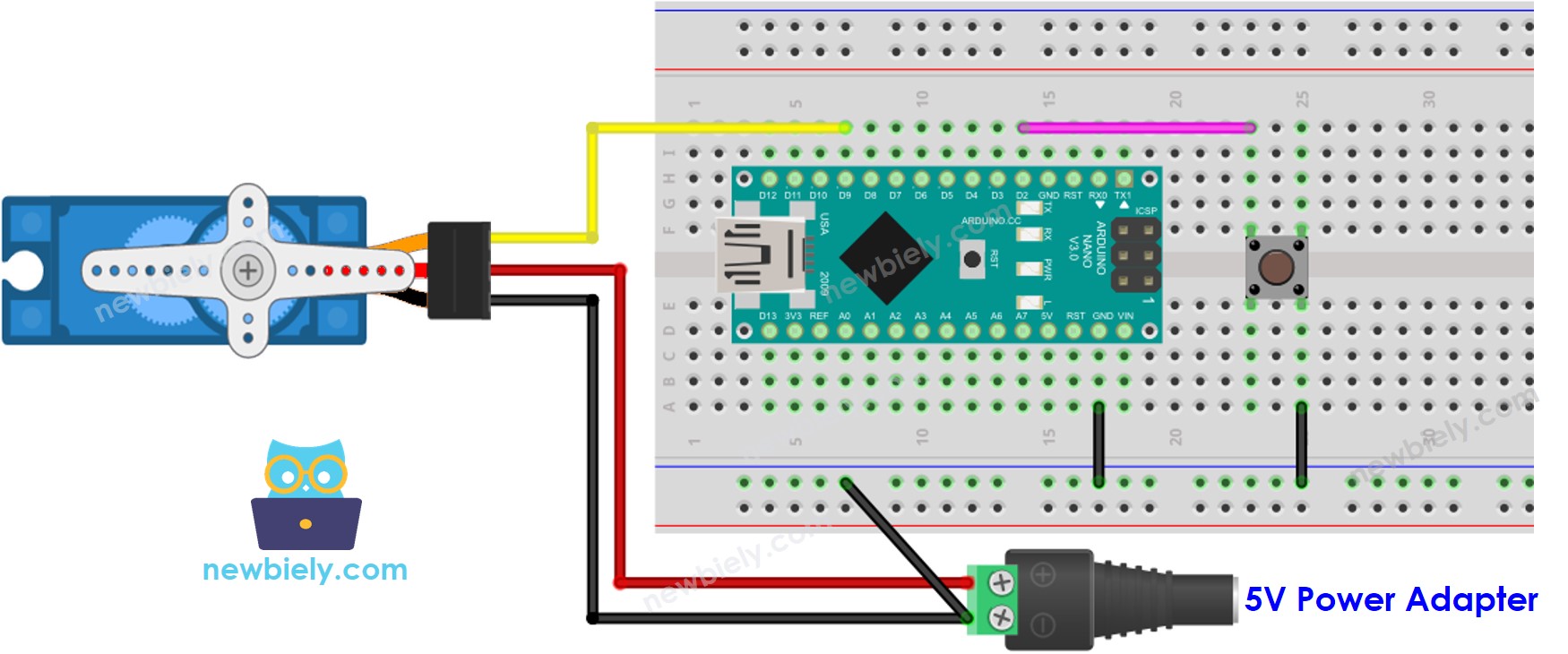 Arduino Nano Servo Motor Knop bedradingsschema