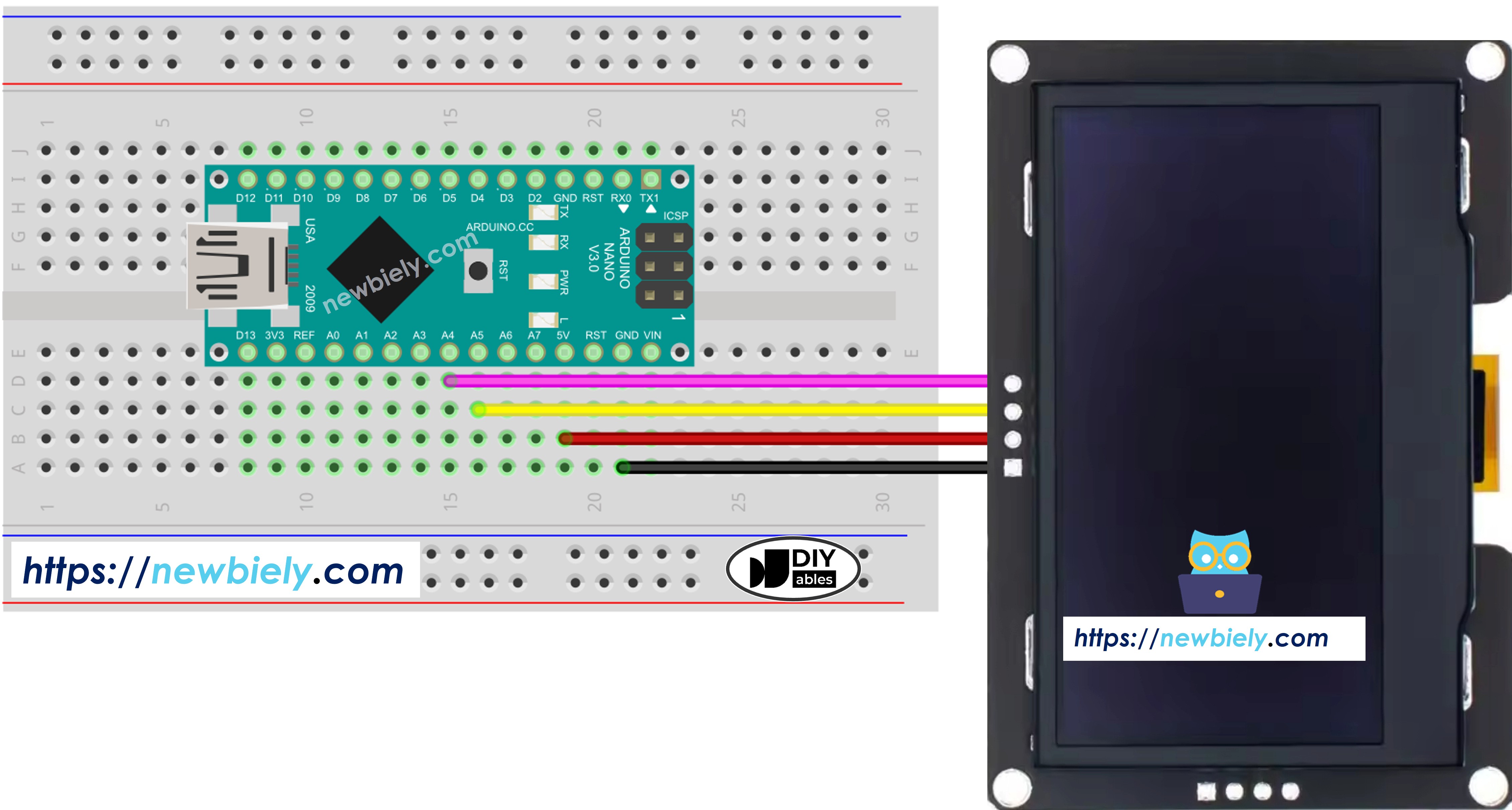Arduino Nano SSD1309 OLED aansluitdiagram