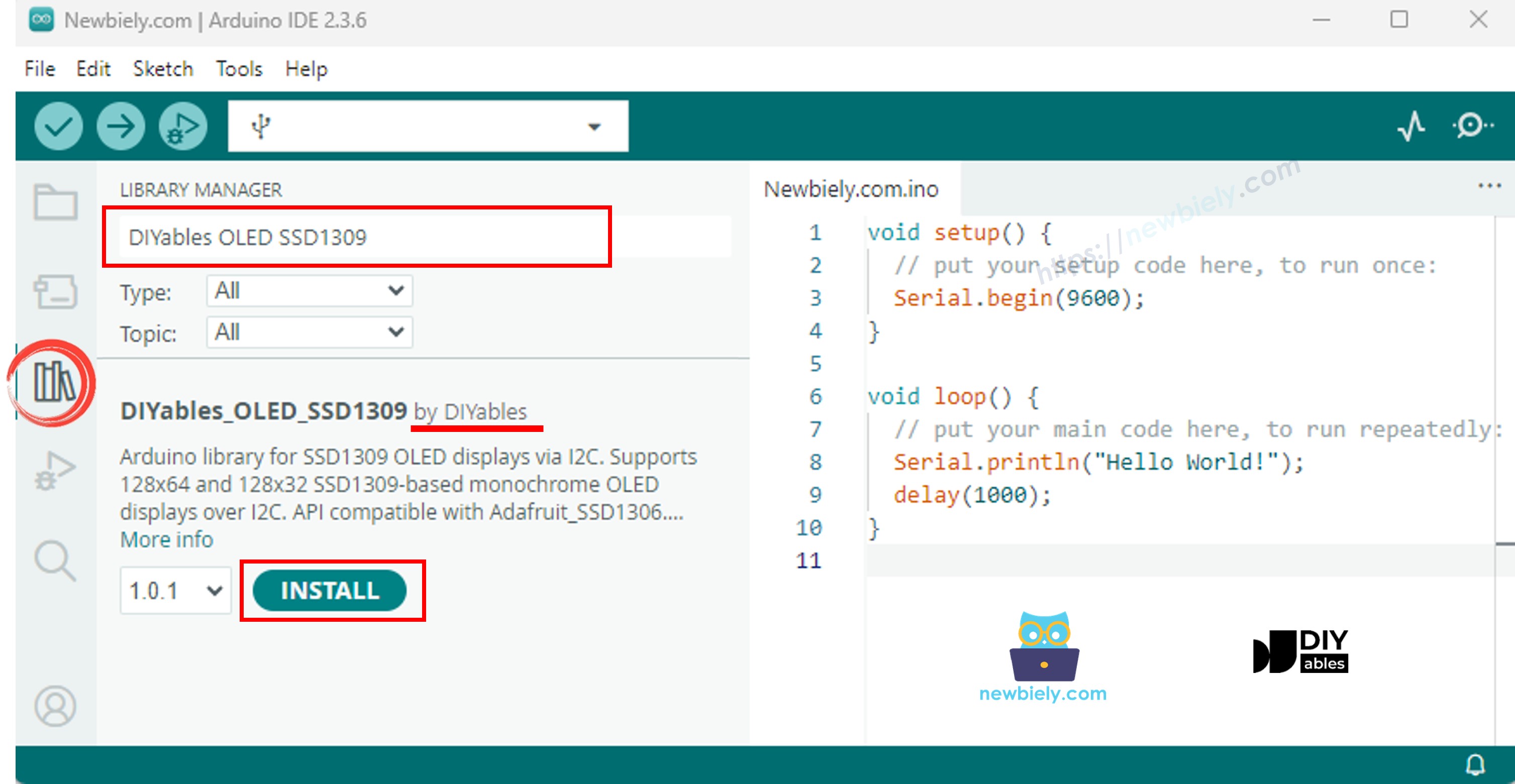 Arduino Nano SSD1309 OLED bibliotheek