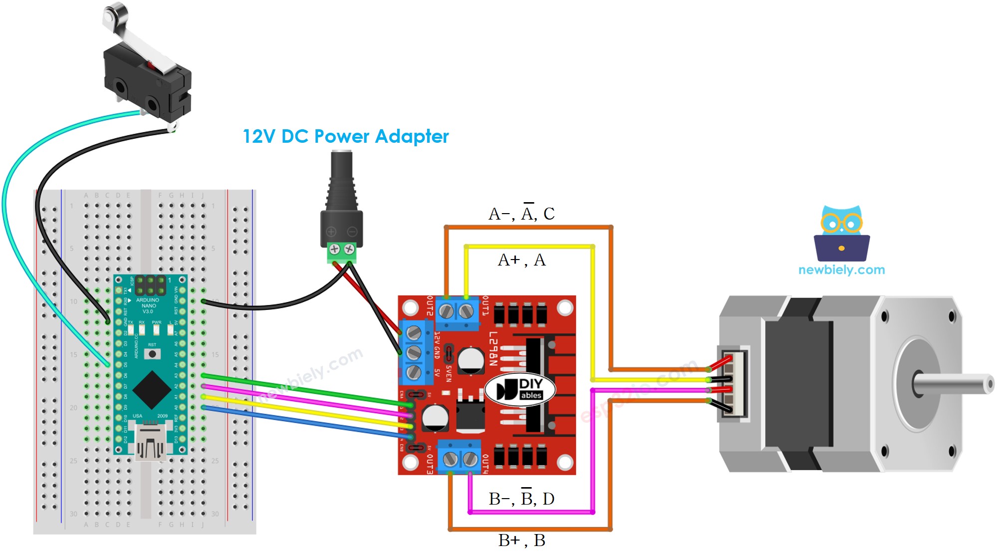 Arduino Nano stappenmotor en limietschakelaar bedrading
