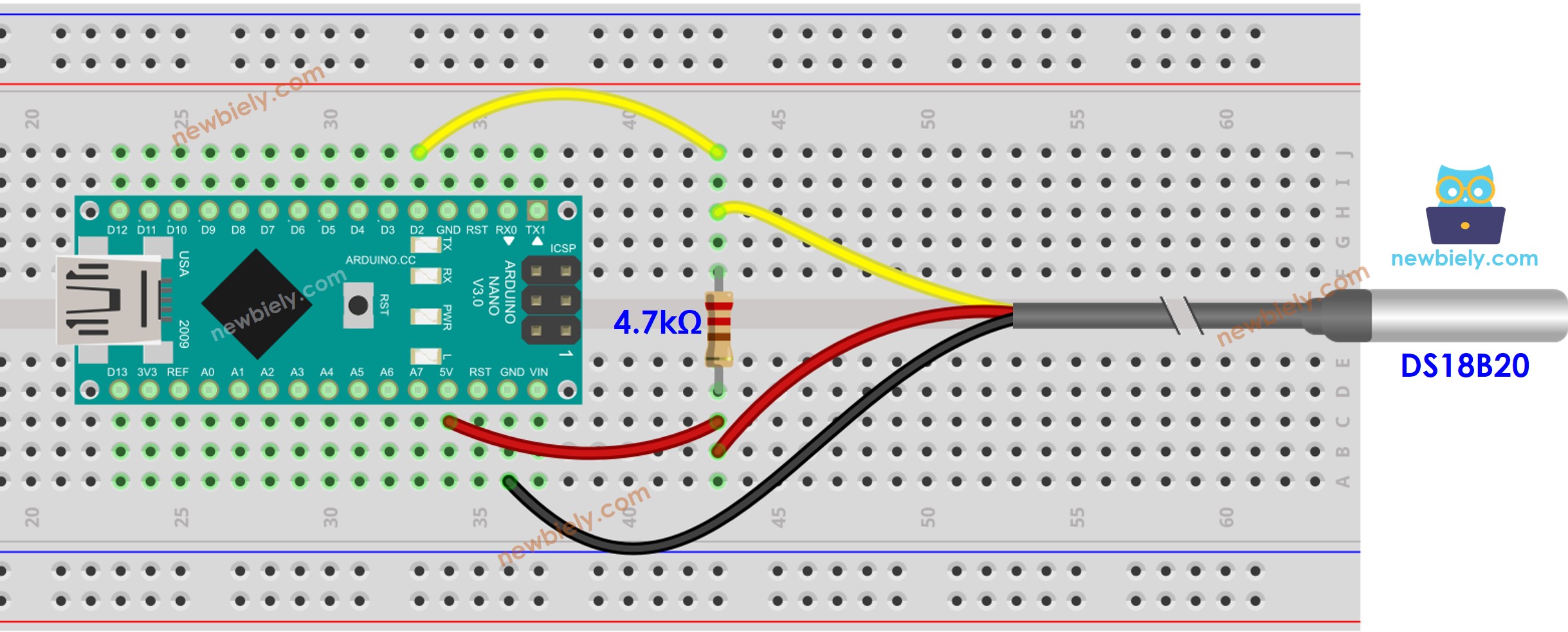 Arduino Nano temperatuursensor bedrading schema