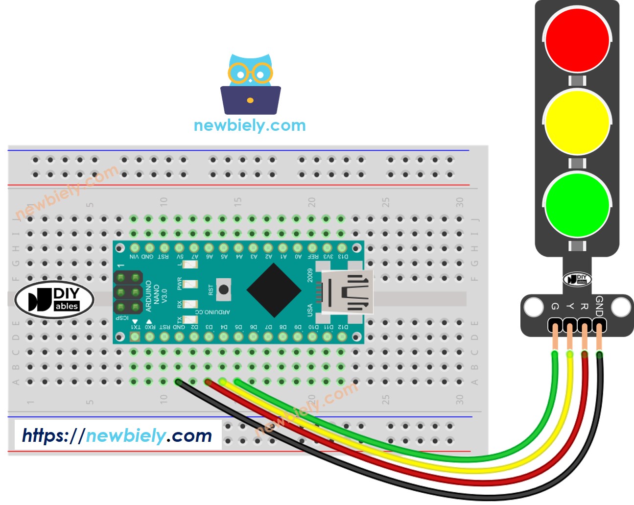 Arduino Nano verkeerslicht Bedradingsschema