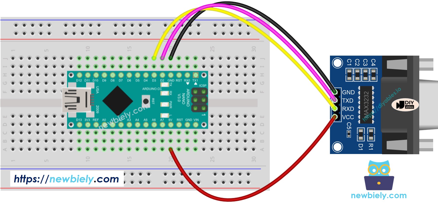 Arduino Nano RS232 naar TTL Bedradingsschema