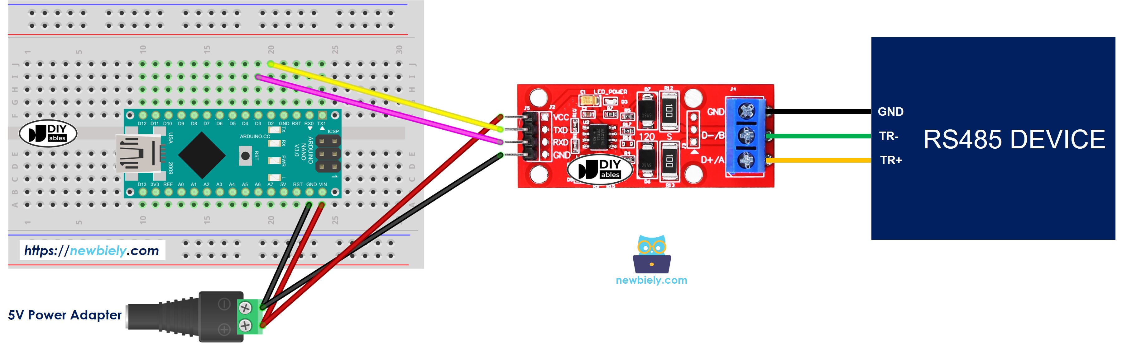 Arduino Nano RS-485 naar TTL Bedradingsschema