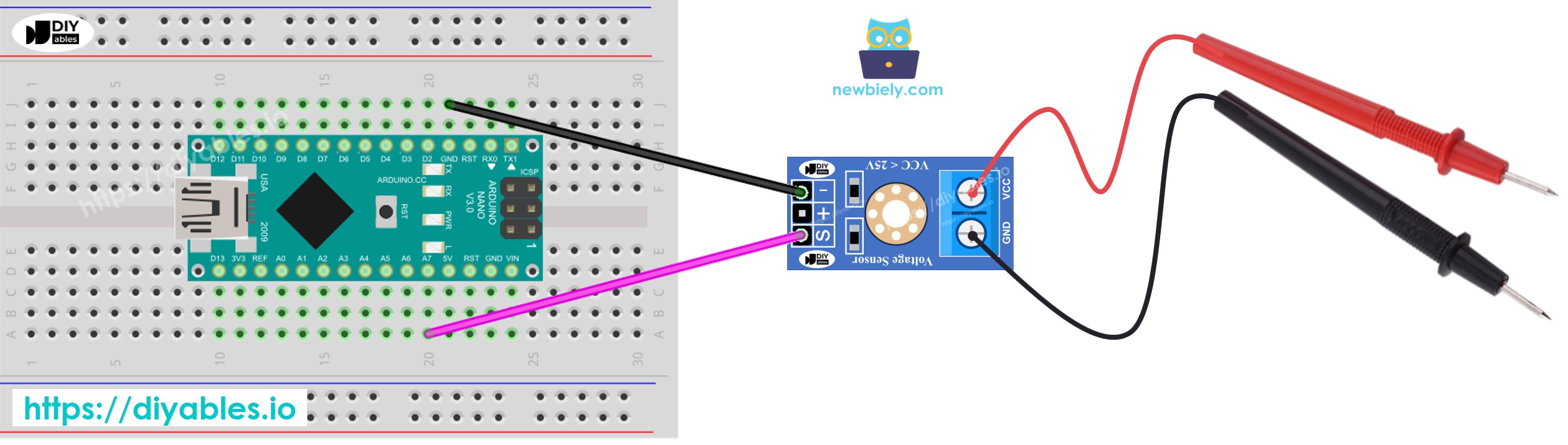 Arduino Nano voltage sensor Wiring Diagram