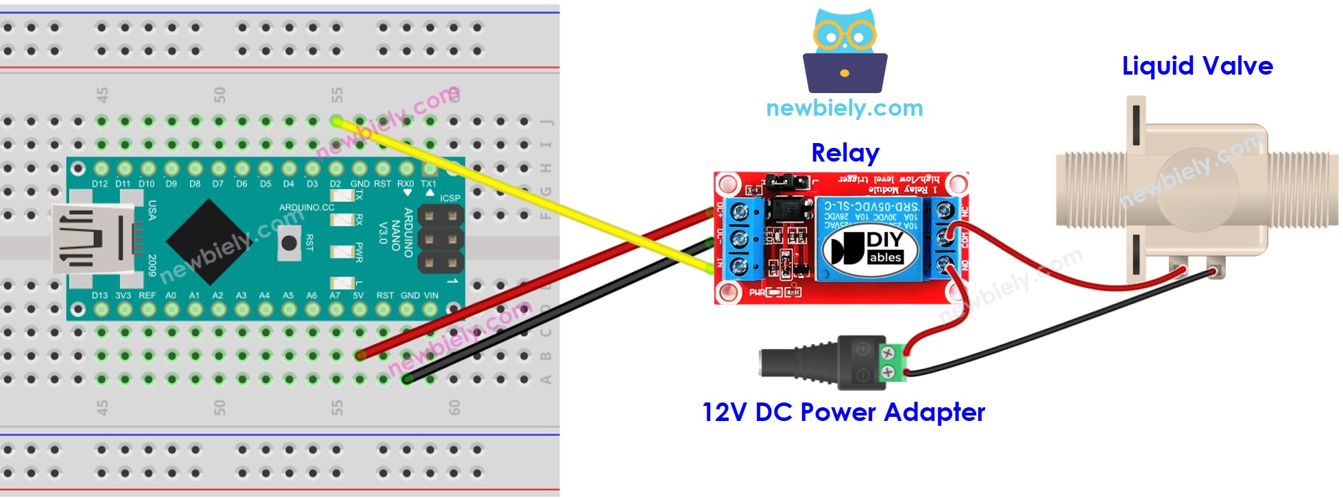 Arduino Nano waterklep bedrading schema