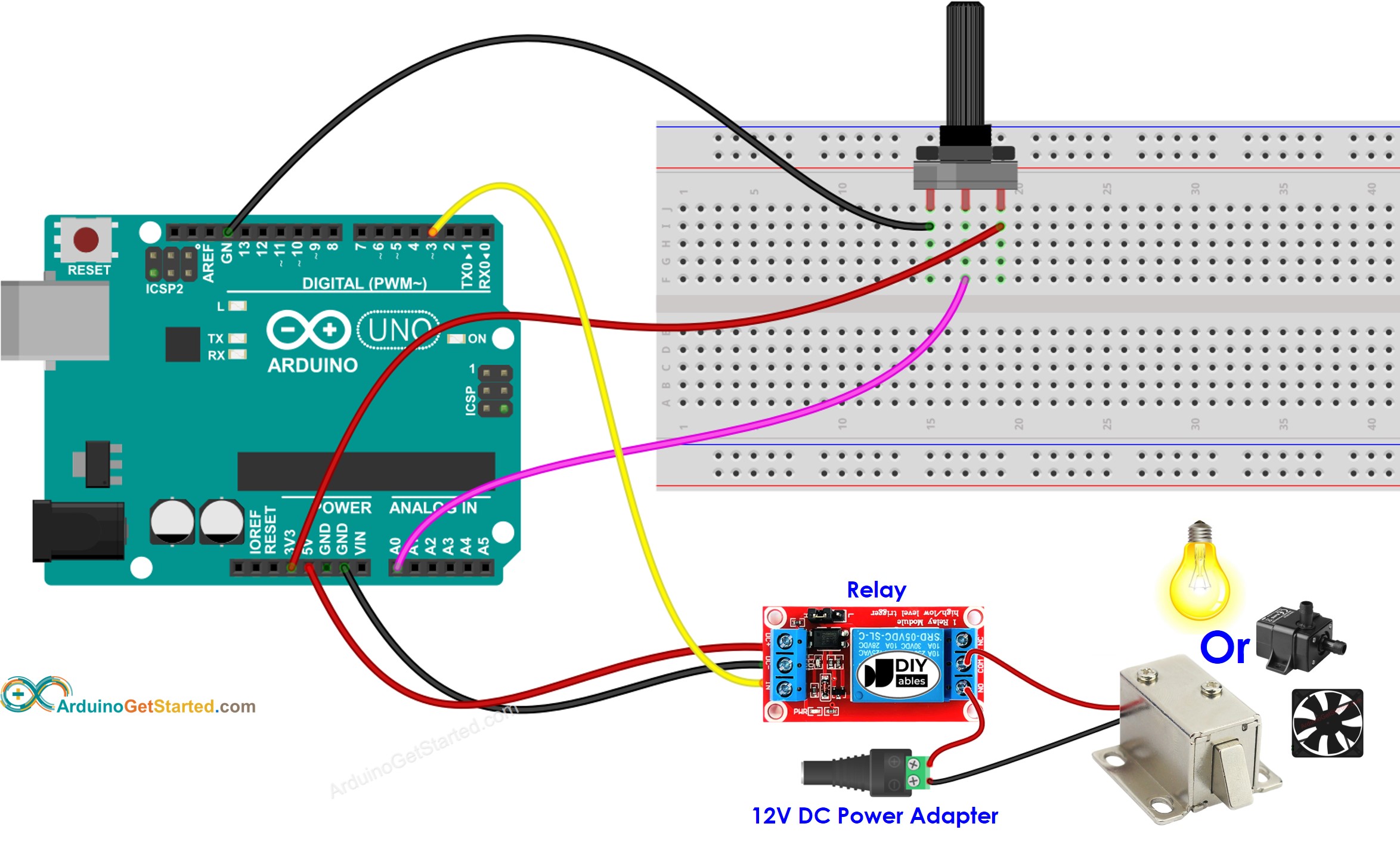 Arduino Potentiometer Relais Bedradingsschema