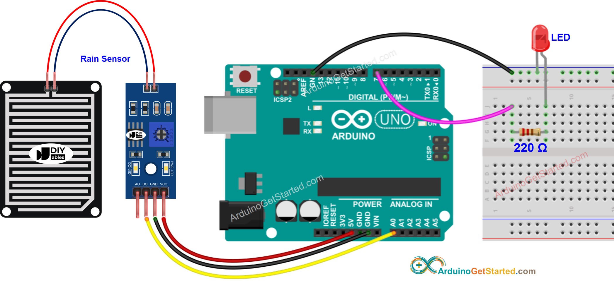 Arduino Regensensor LED Bedradingsschema