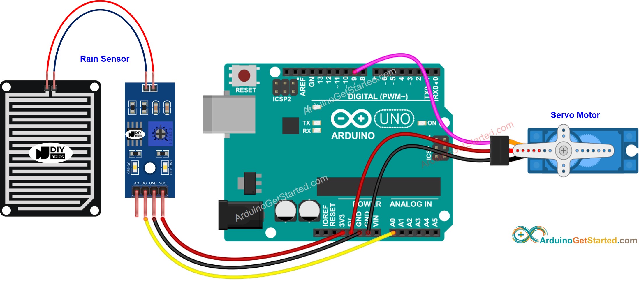 Arduino Regensensor Servo Motor Aansluitdiagram