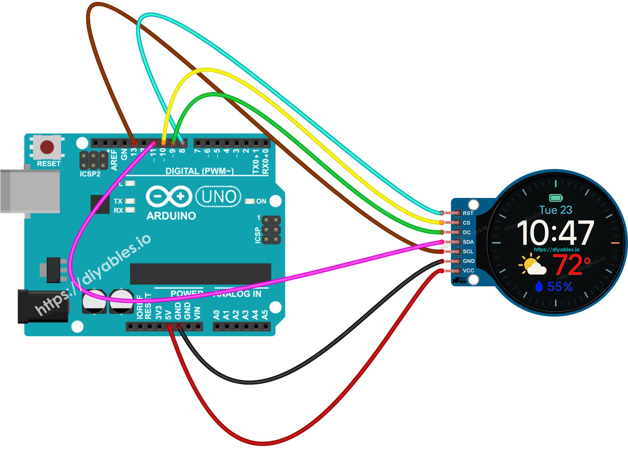 Arduino 1.28 Inch Round Circular TFT LCD Display Screen Wiring Diagram