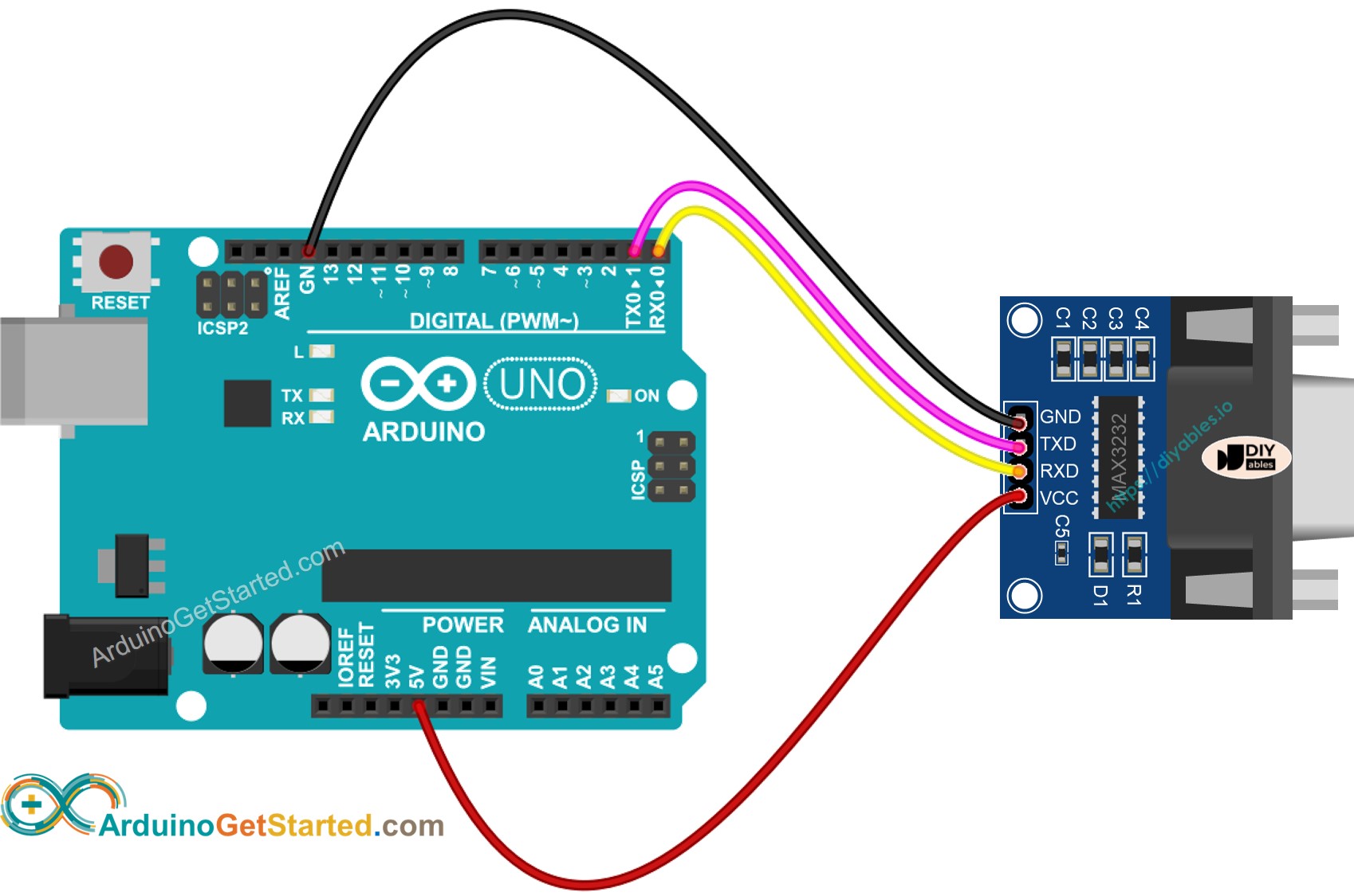 Arduino TTL naar RS232 Bedradingsschema