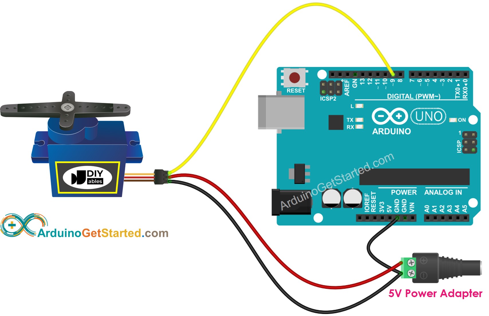 Arduino servo motor externe voeding bedrading