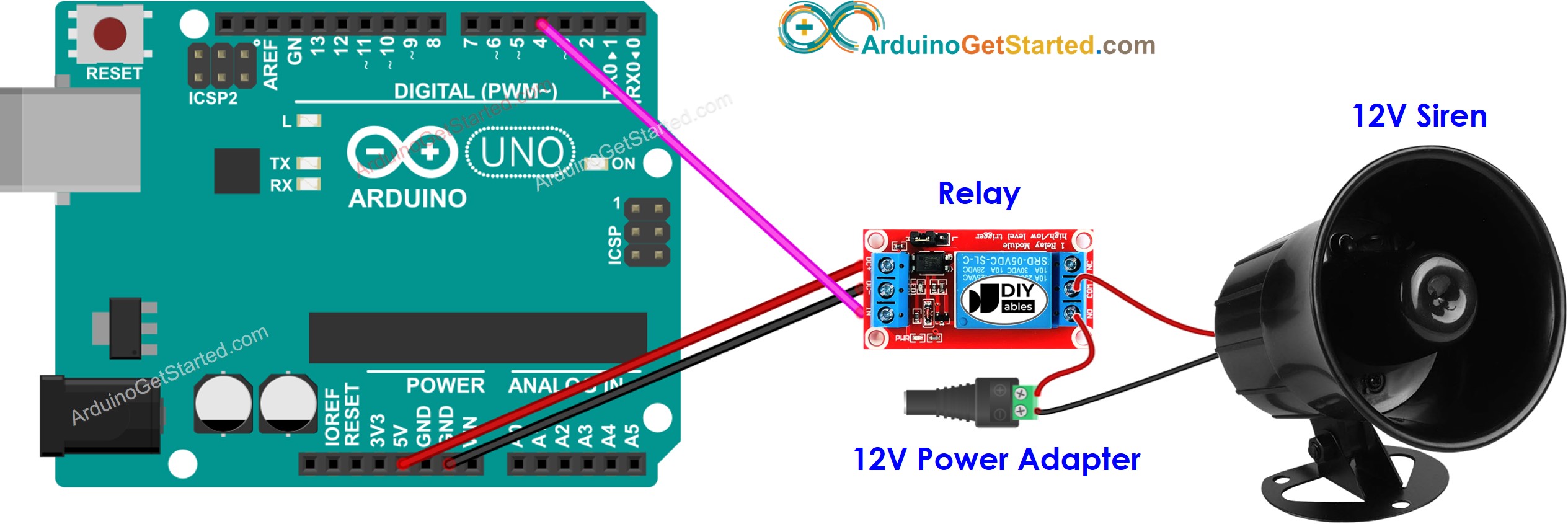 Arduino 12V sirene Bedradingsschema