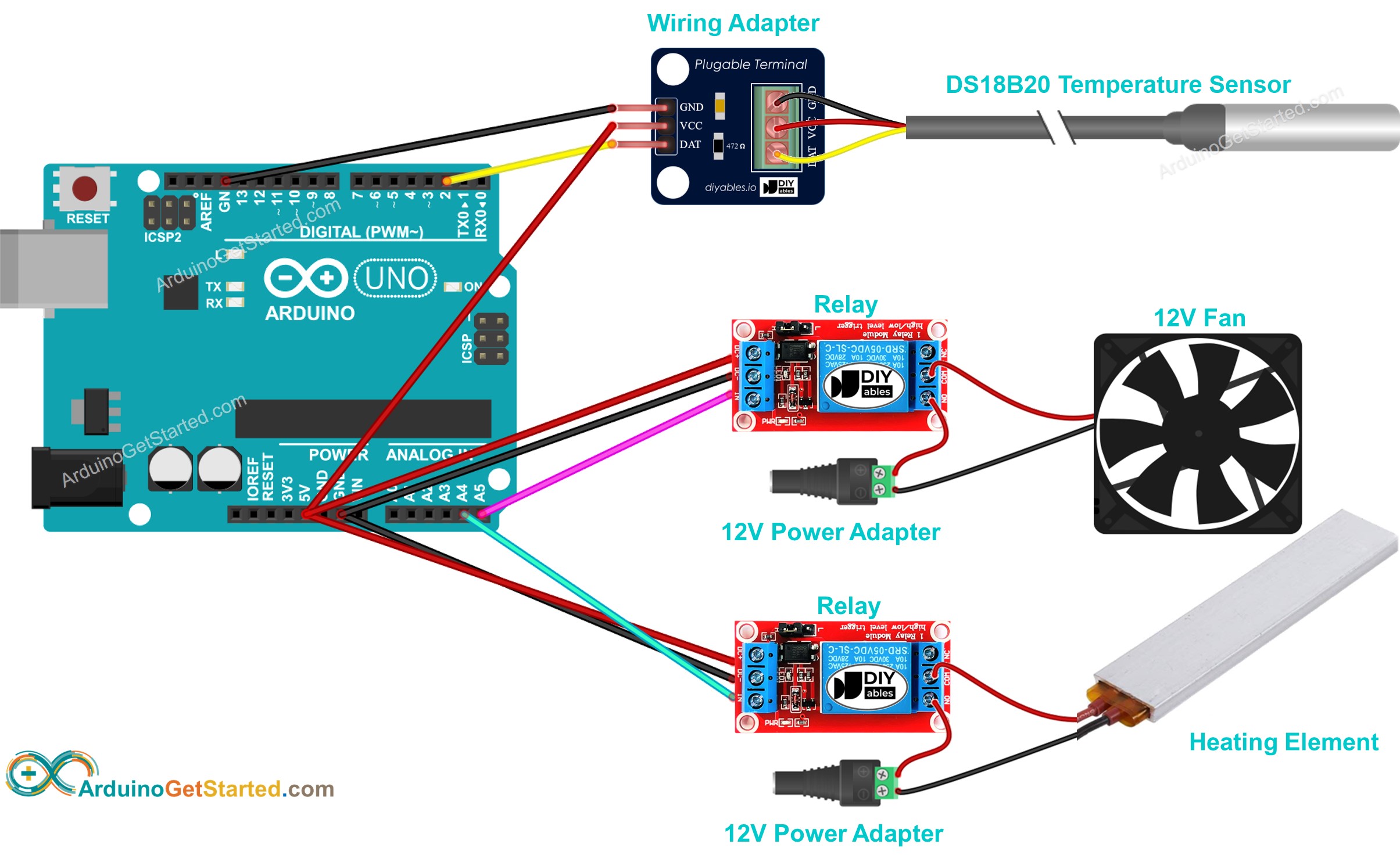 Arduino bestuurt temperatuur aansluitschema