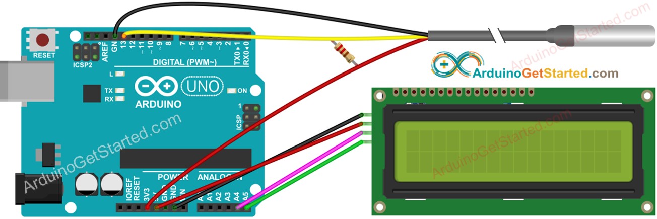 Arduino Temperatuursensor LCD Bedradingsschema