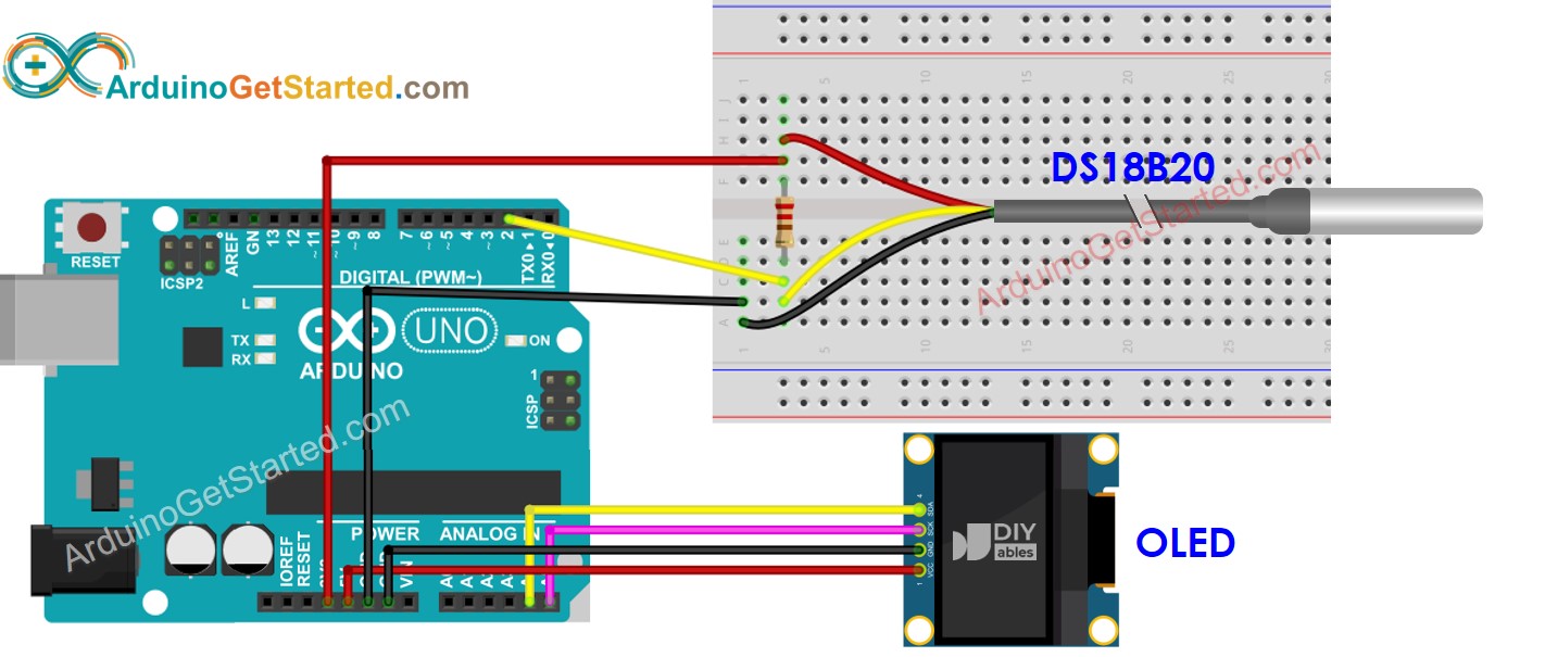 Arduino Temperatuursensor OLED Bedradingsschema