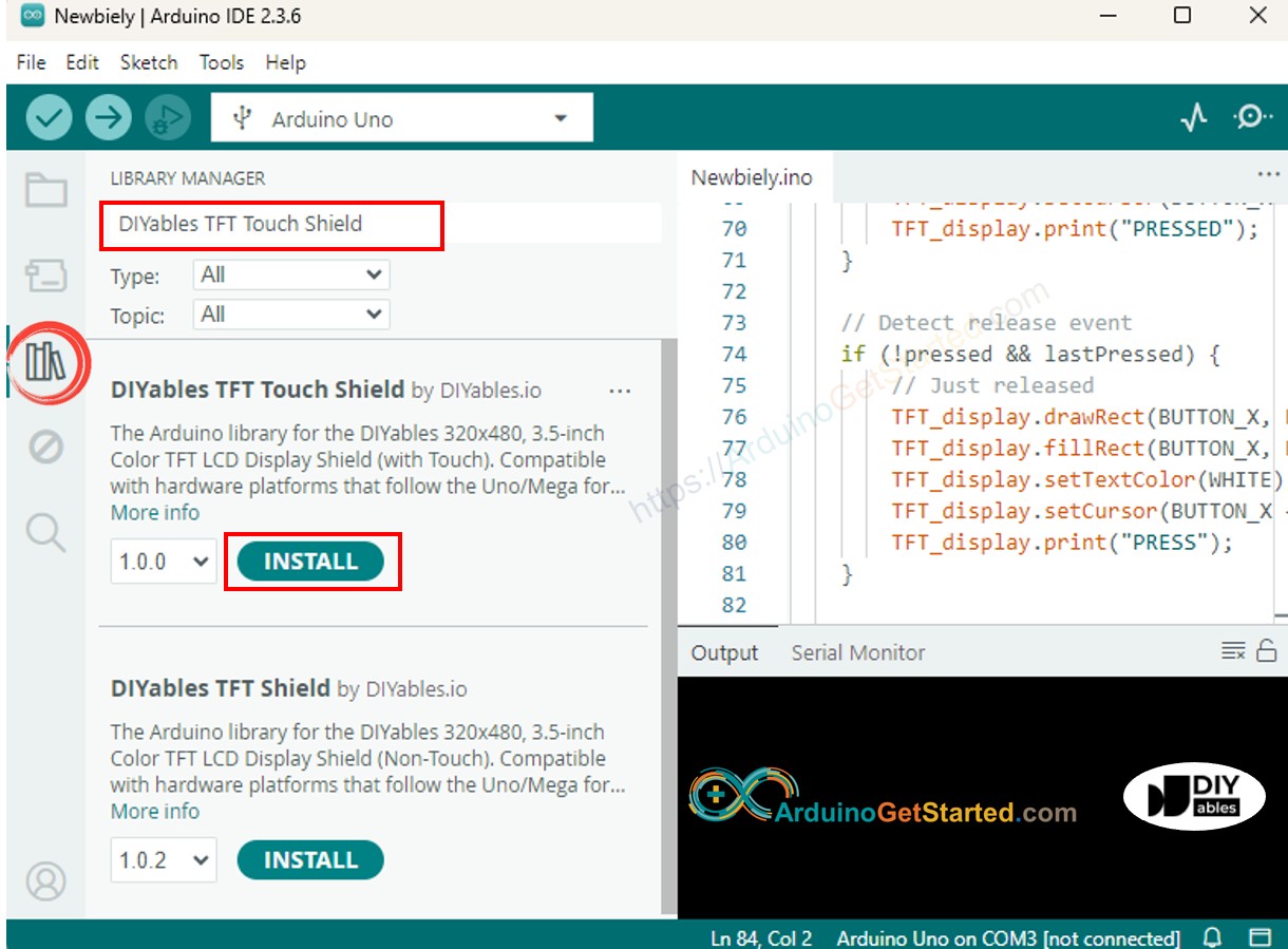Arduino TFT LCD Touch display shield library