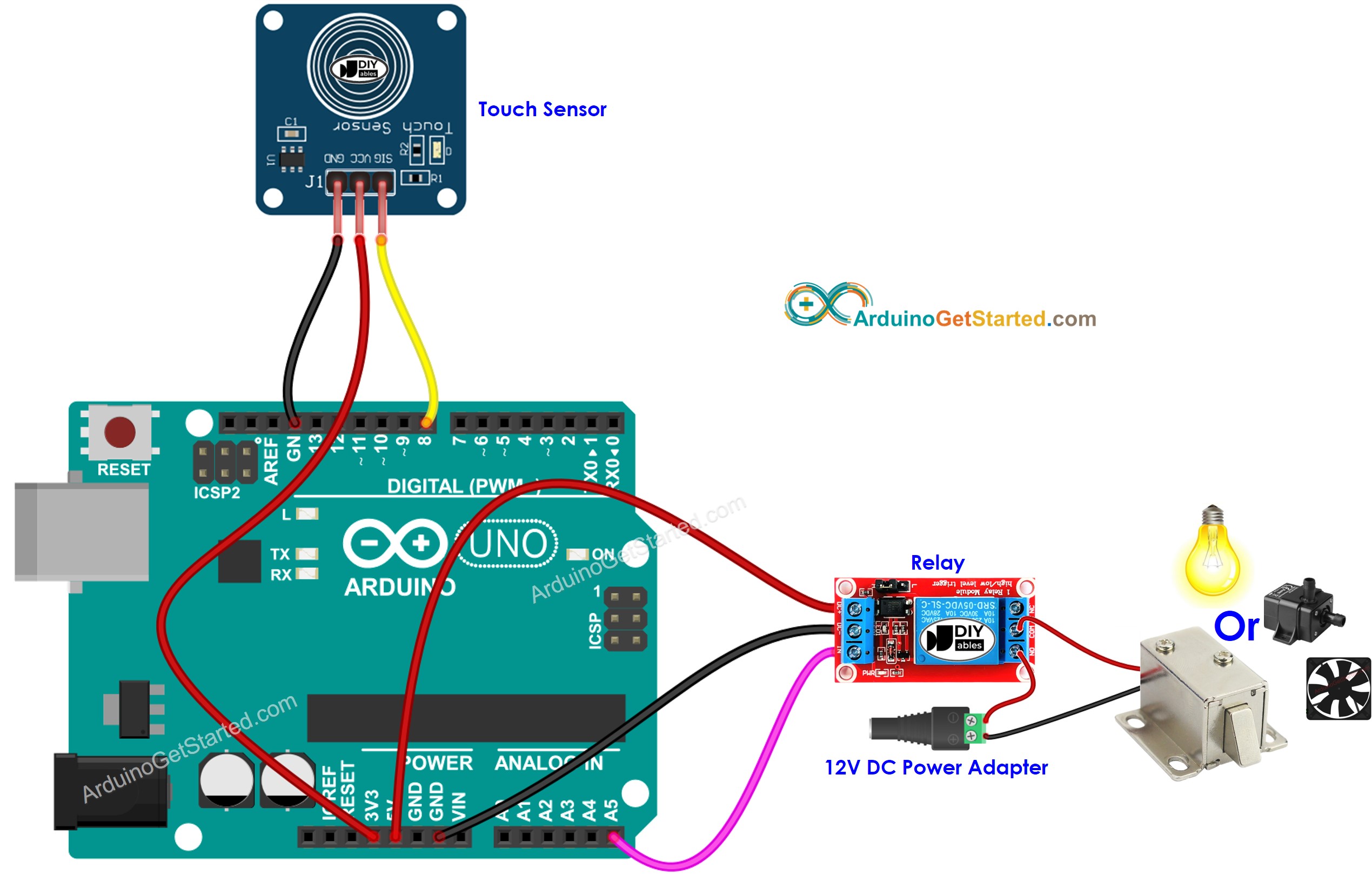 Arduino Touch Sensor Relais Bedradingsschema