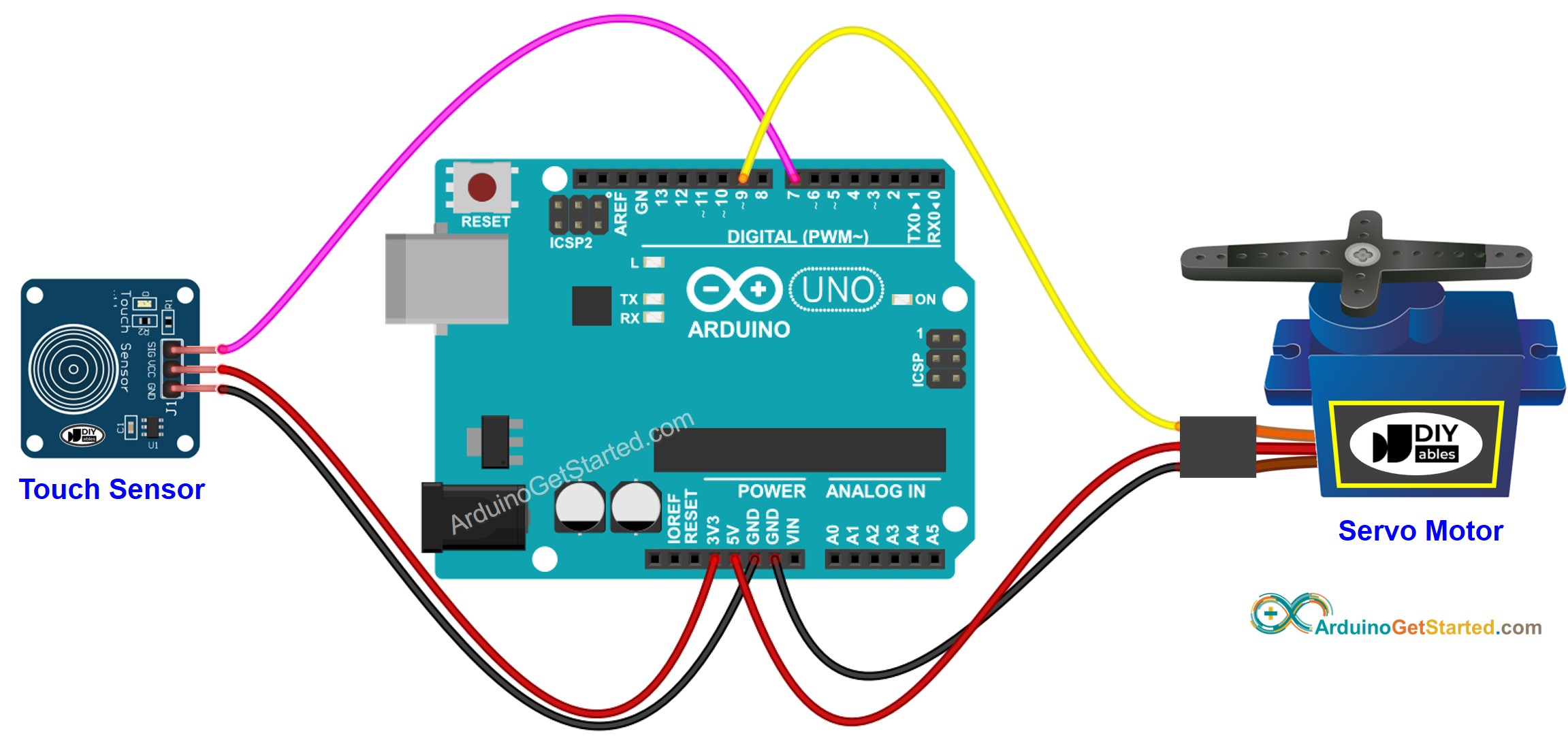 Arduino Touch Sensor Servo Motor Bedradingsschema