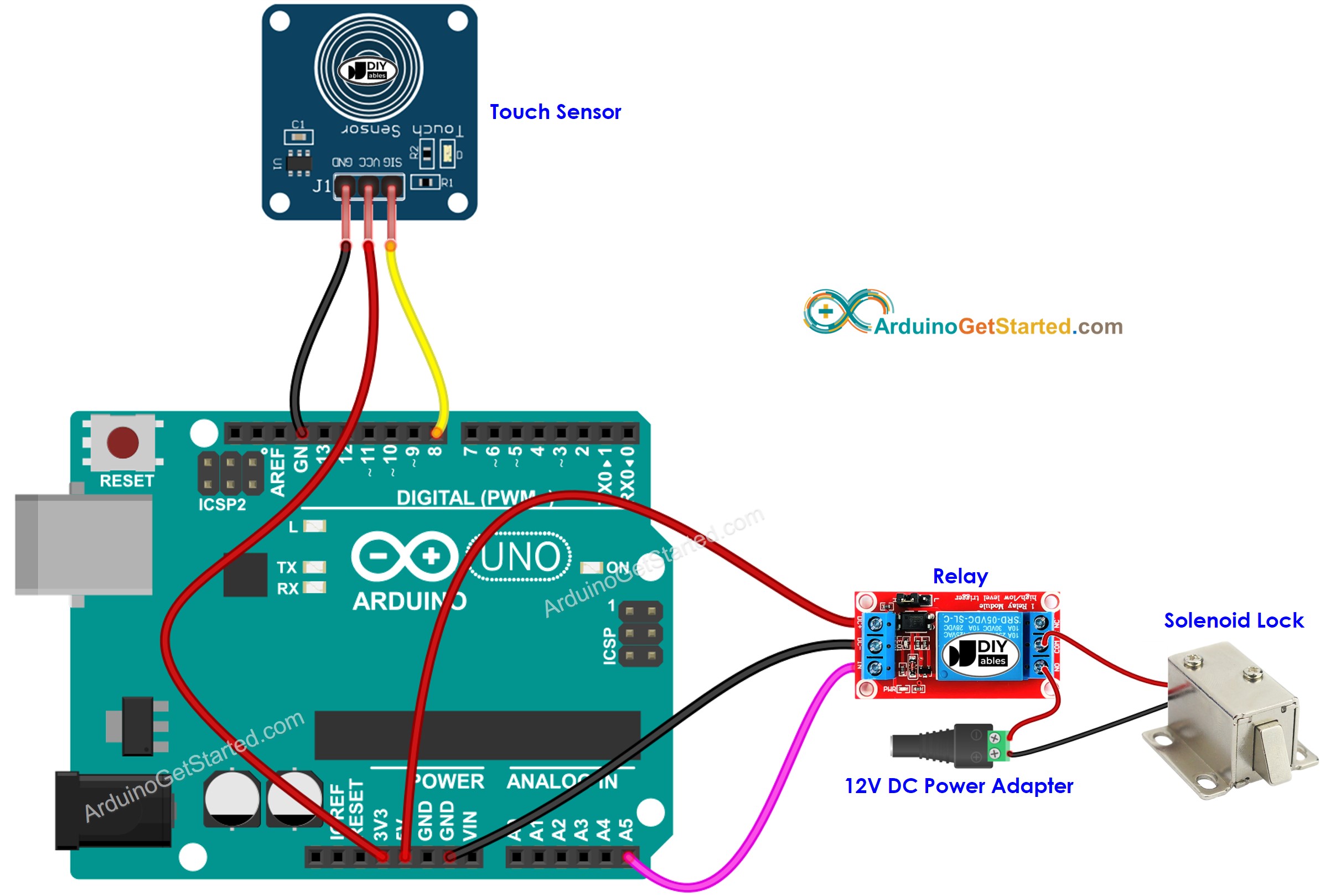Arduino Touch Sensor Solenoid Lock Bedradingsschema