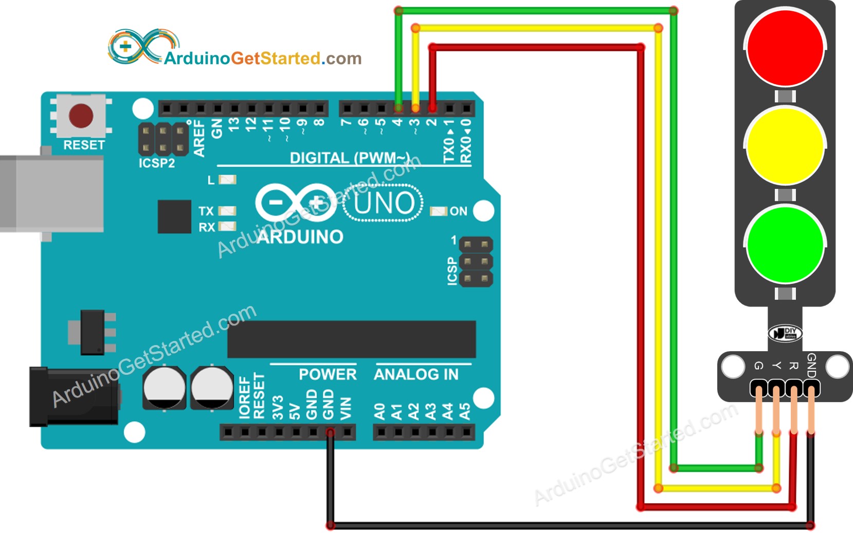 Arduino verkeerslicht Aansluitschema