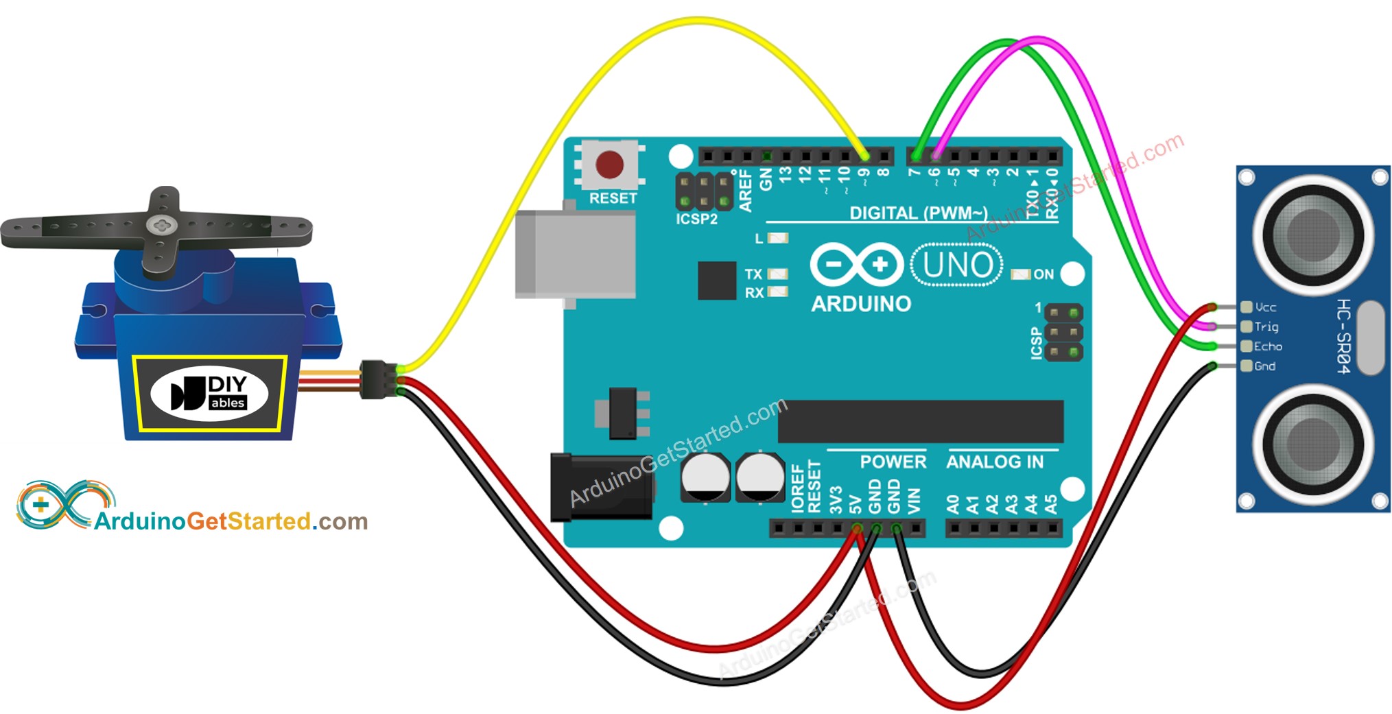 Arduino Ultrasone Sensor Servo Motor Bedradingsschema