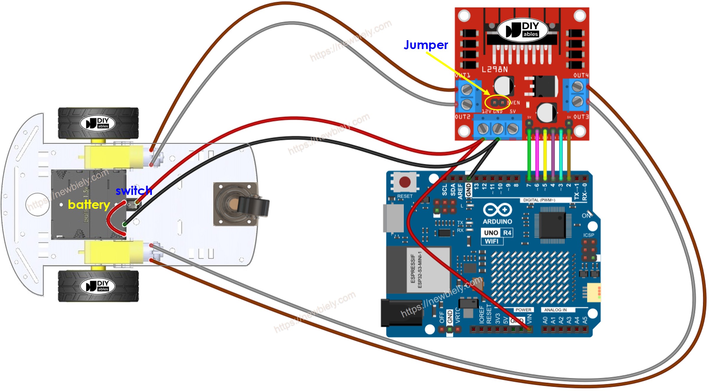 Arduino UNO R4 2WD RC Car Wiring Diagram