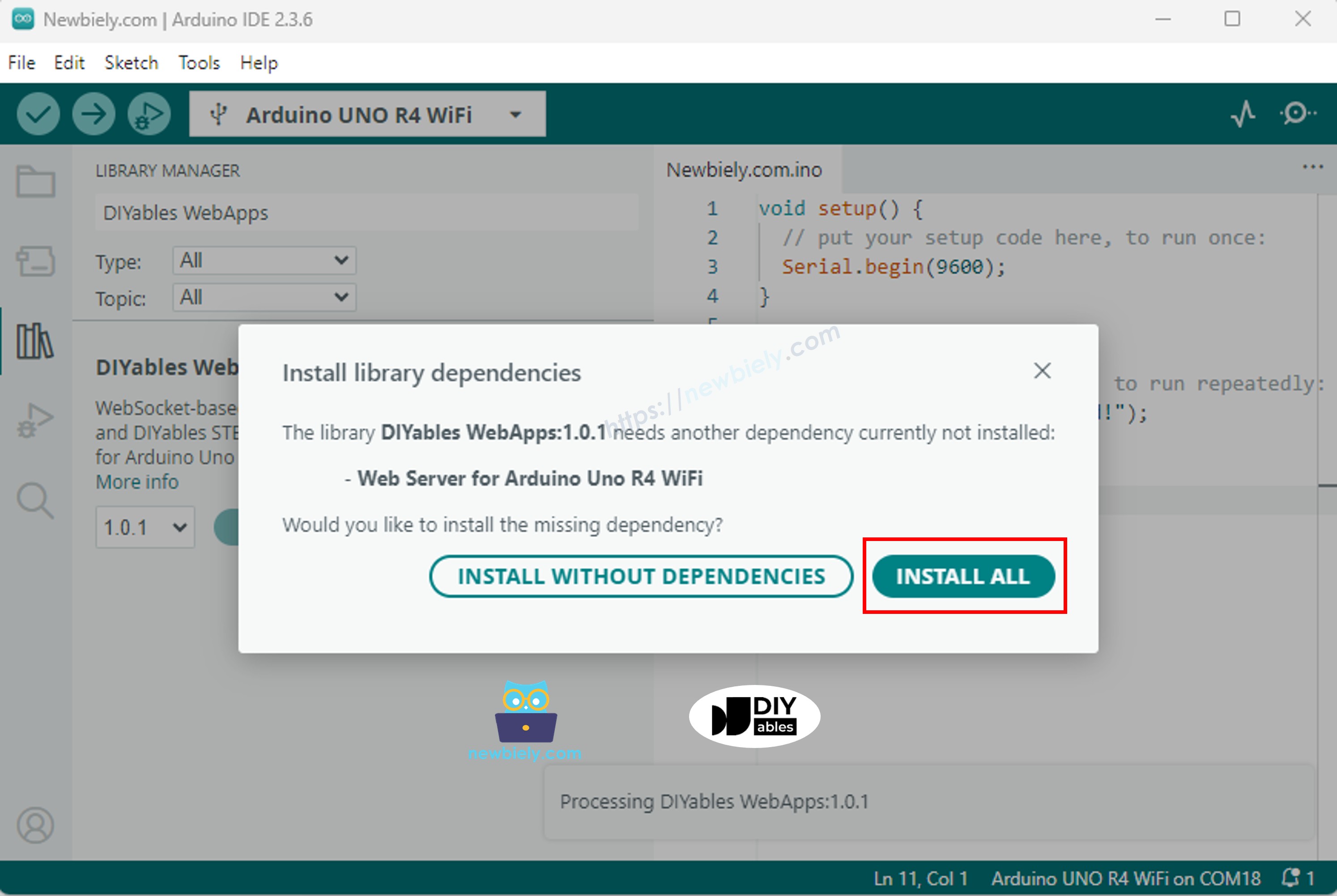 Arduino UNO R4 DIYables WebApps dependency