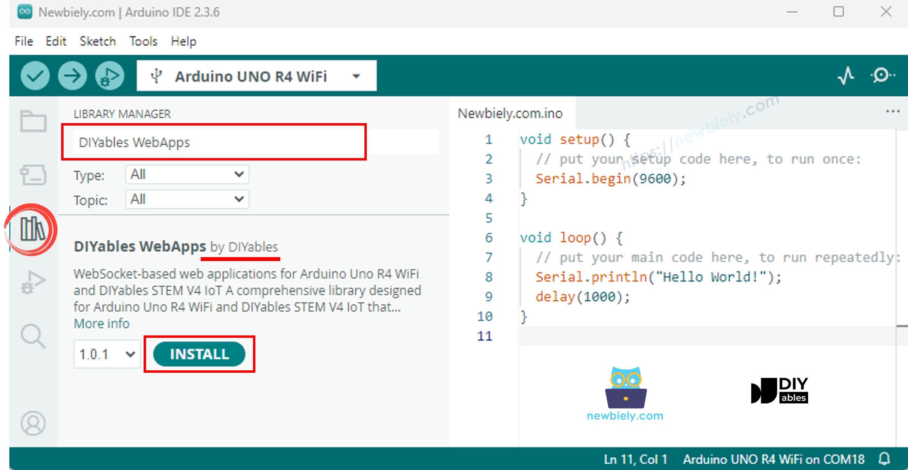 Arduino UNO R4 DIYables WebApps bibliotheek