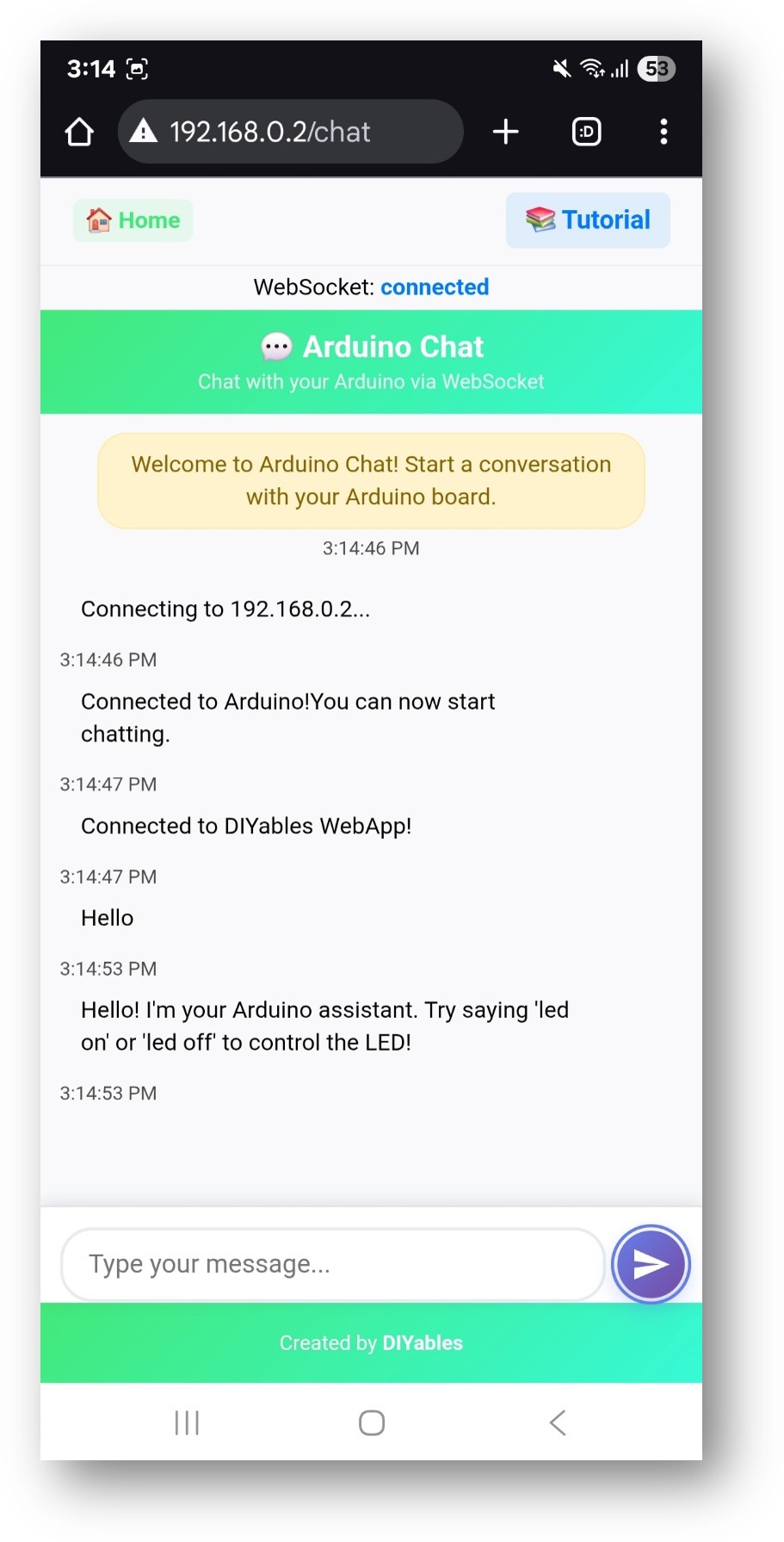 Arduino UNO R4 DIYables WebApp Web Chat app