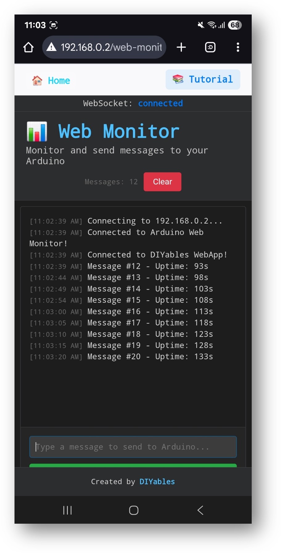 Arduino UNO R4 DIYables WebApp Web Monitor app
