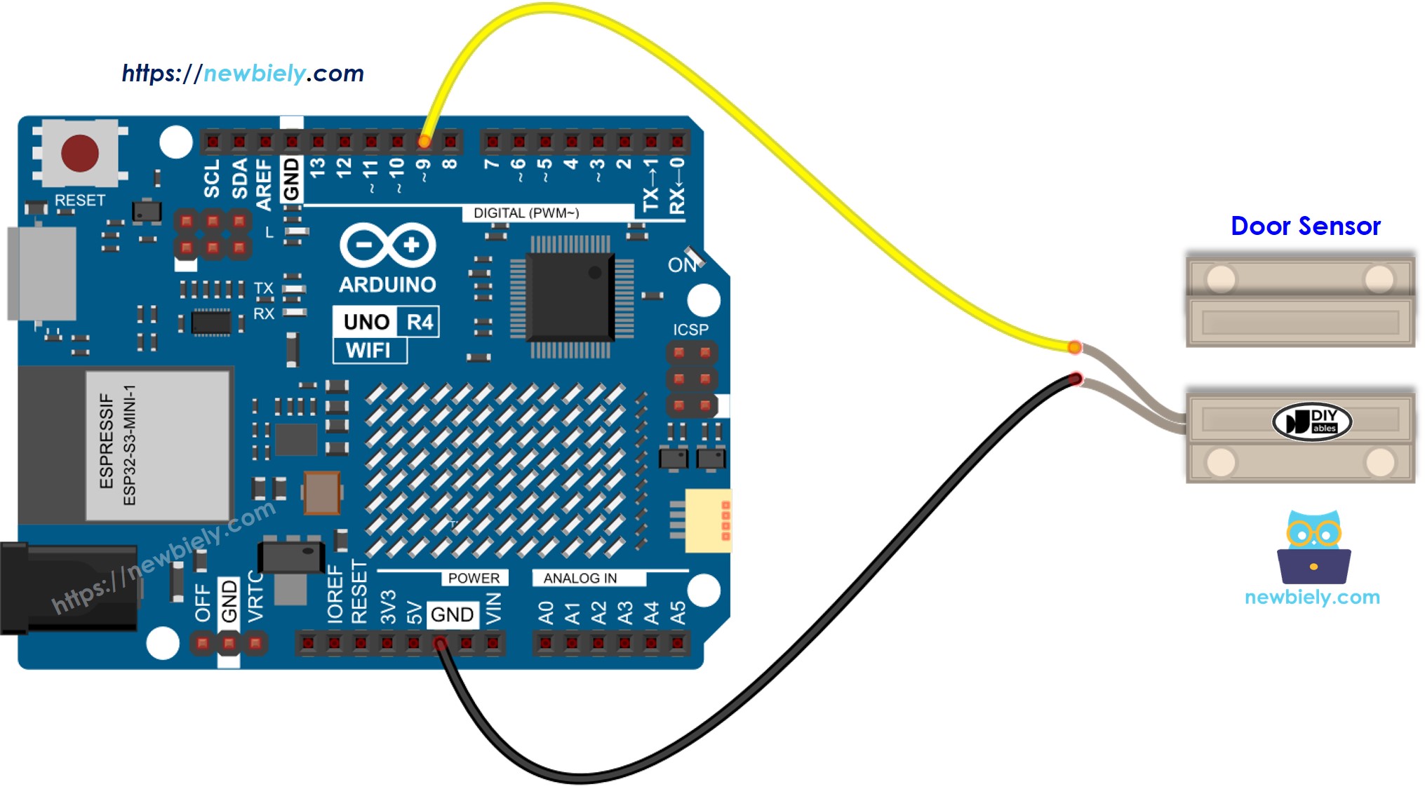 Arduino UNO R4 Deursensor Bedradingsschema