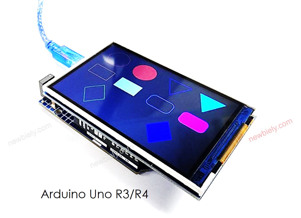 Arduino UNO R4 draws shapes on TFT LCD display