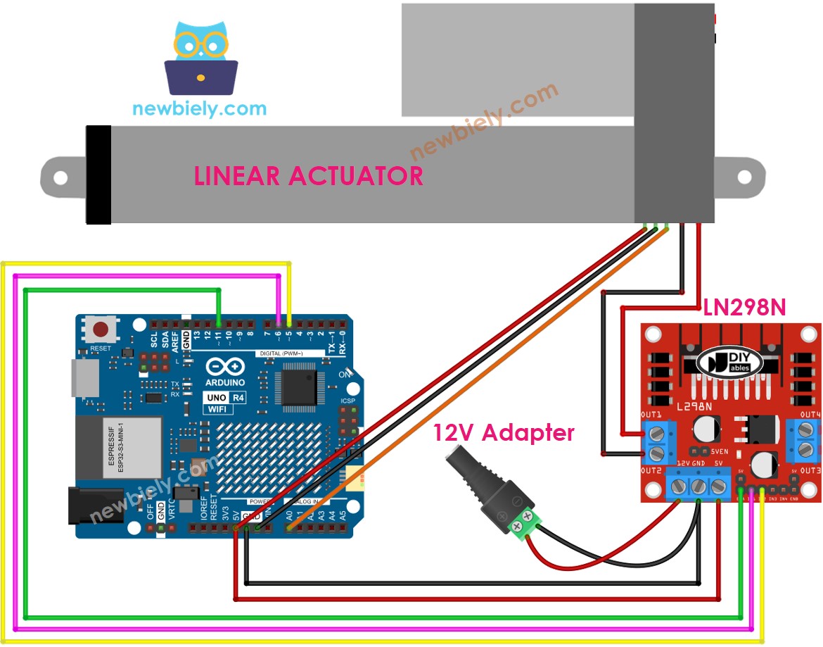 Arduino UNO R4 Linear Actuator L298N Driver Wiring Diagram