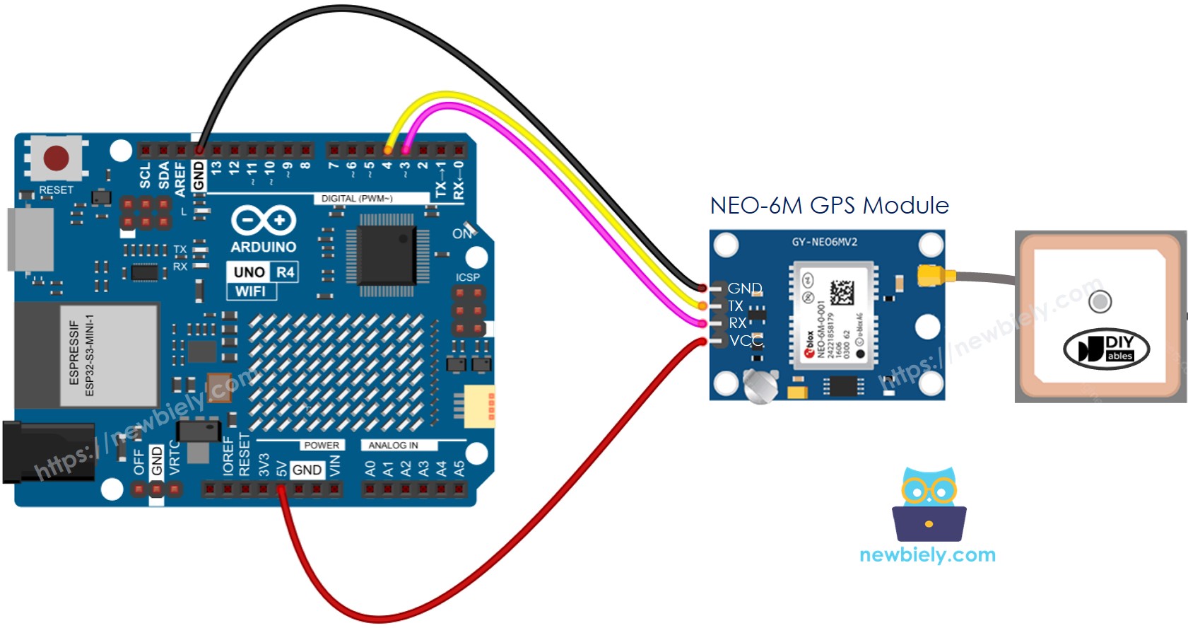 Arduino UNO R4 GPS module Wiring Diagram