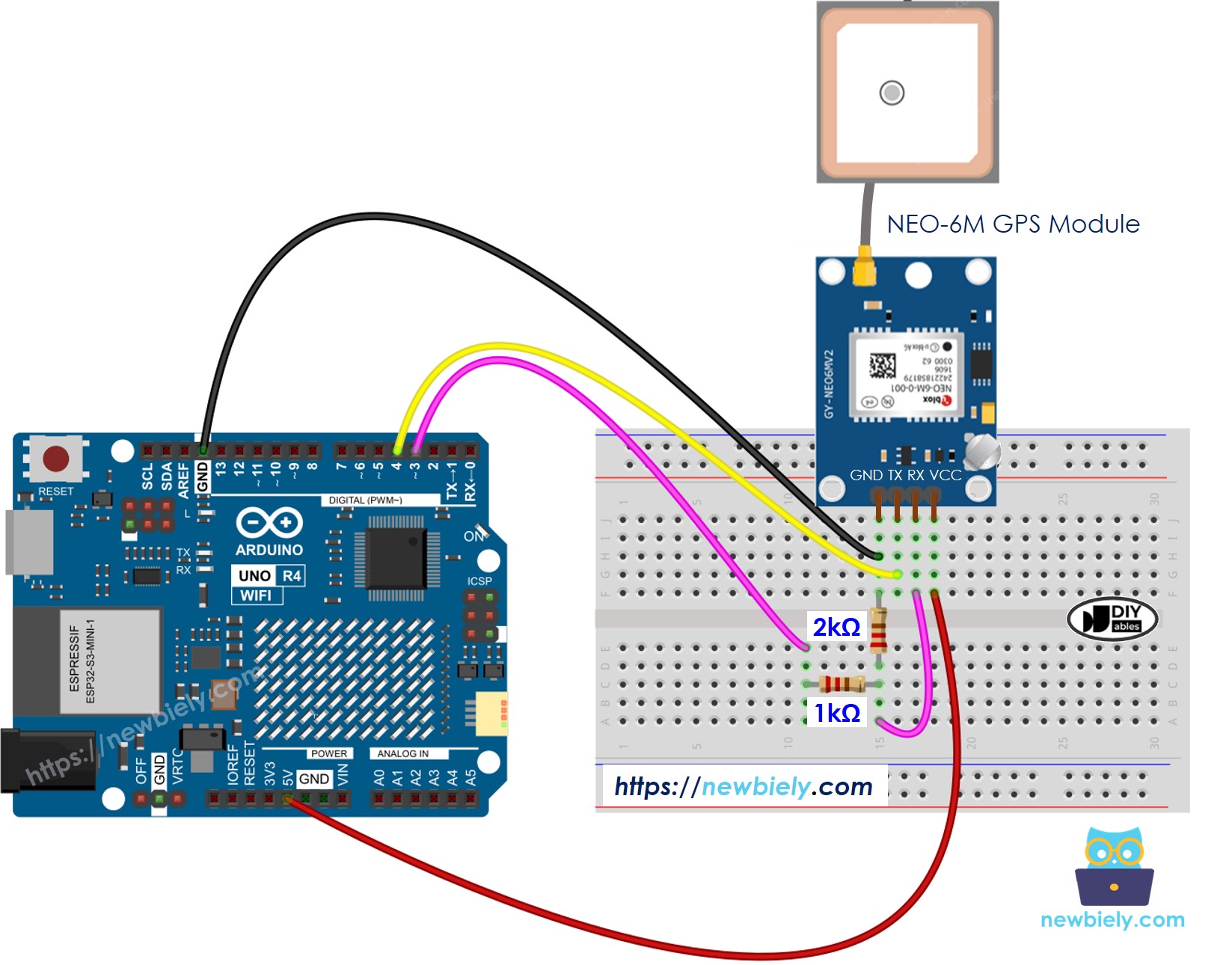 Arduino UNO R4 GPS Wiring Diagram