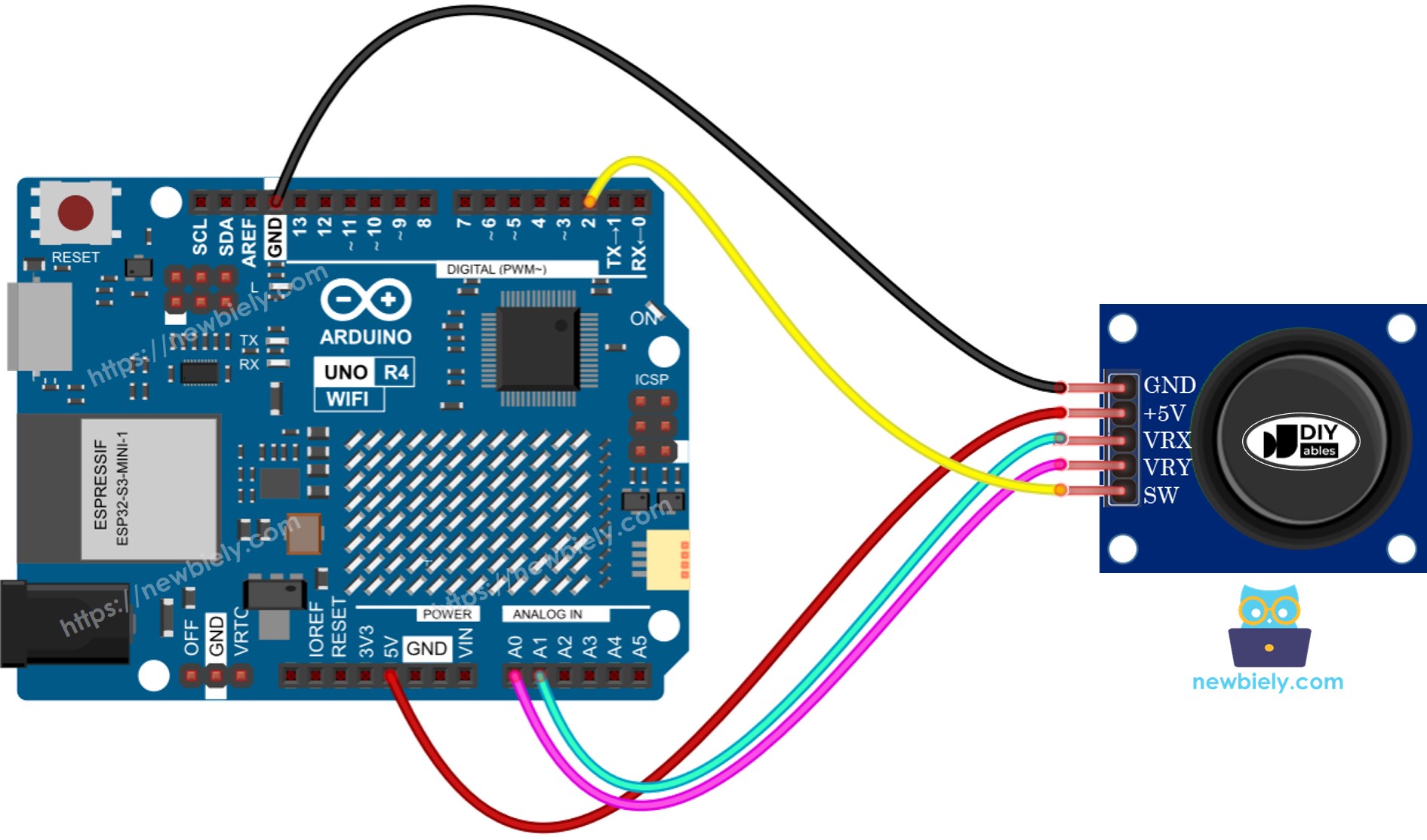 Arduino UNO R4 Joystick Bedradingsschema