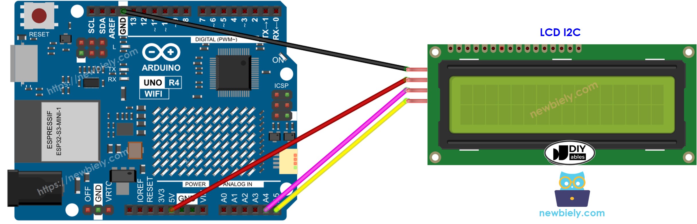 Arduino UNO R4 LCD I2C Wiring Diagram