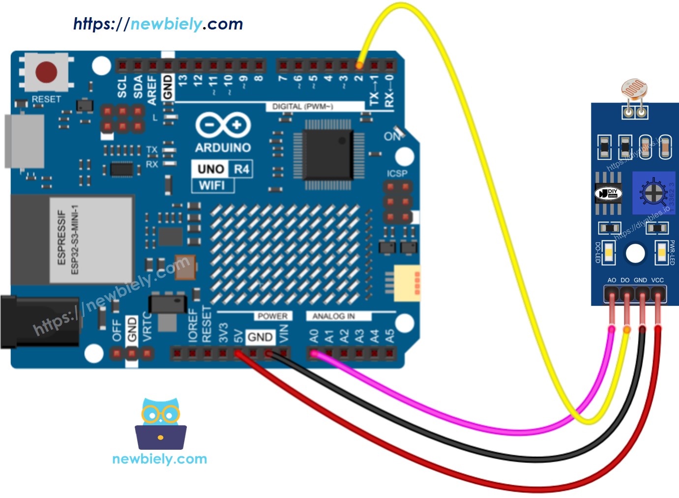 Arduino UNO R4 LDR Light Sensor Module wiring diagram