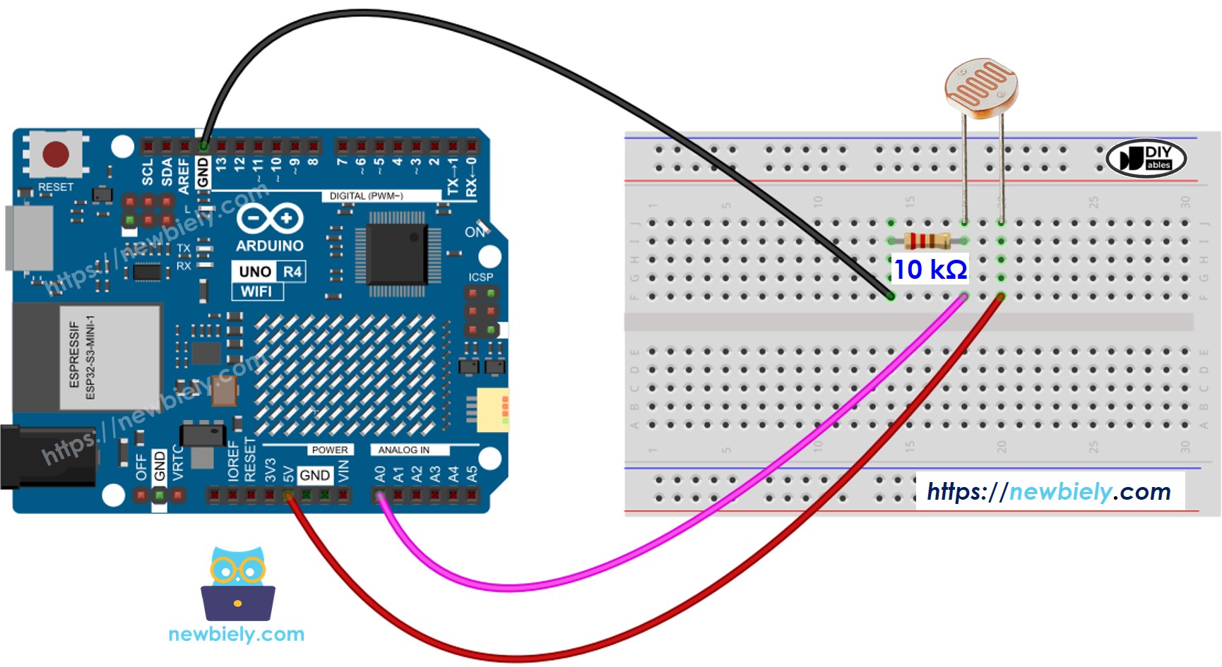 Arduino UNO R4 Light Sensor Wiring Diagram