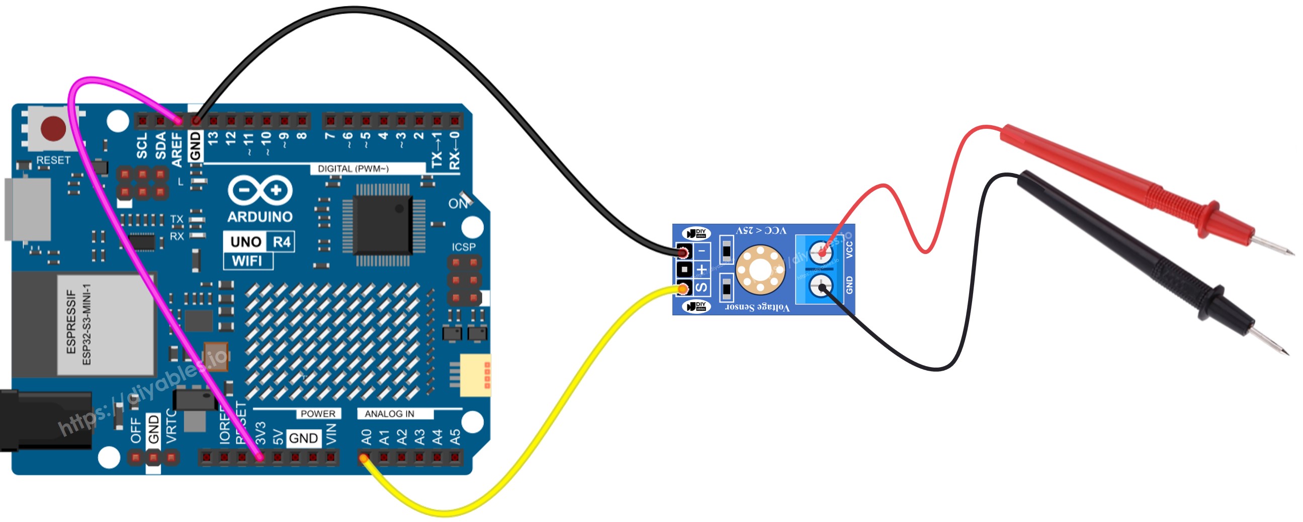 Arduino UNO R4 measures voltage Wiring Diagram